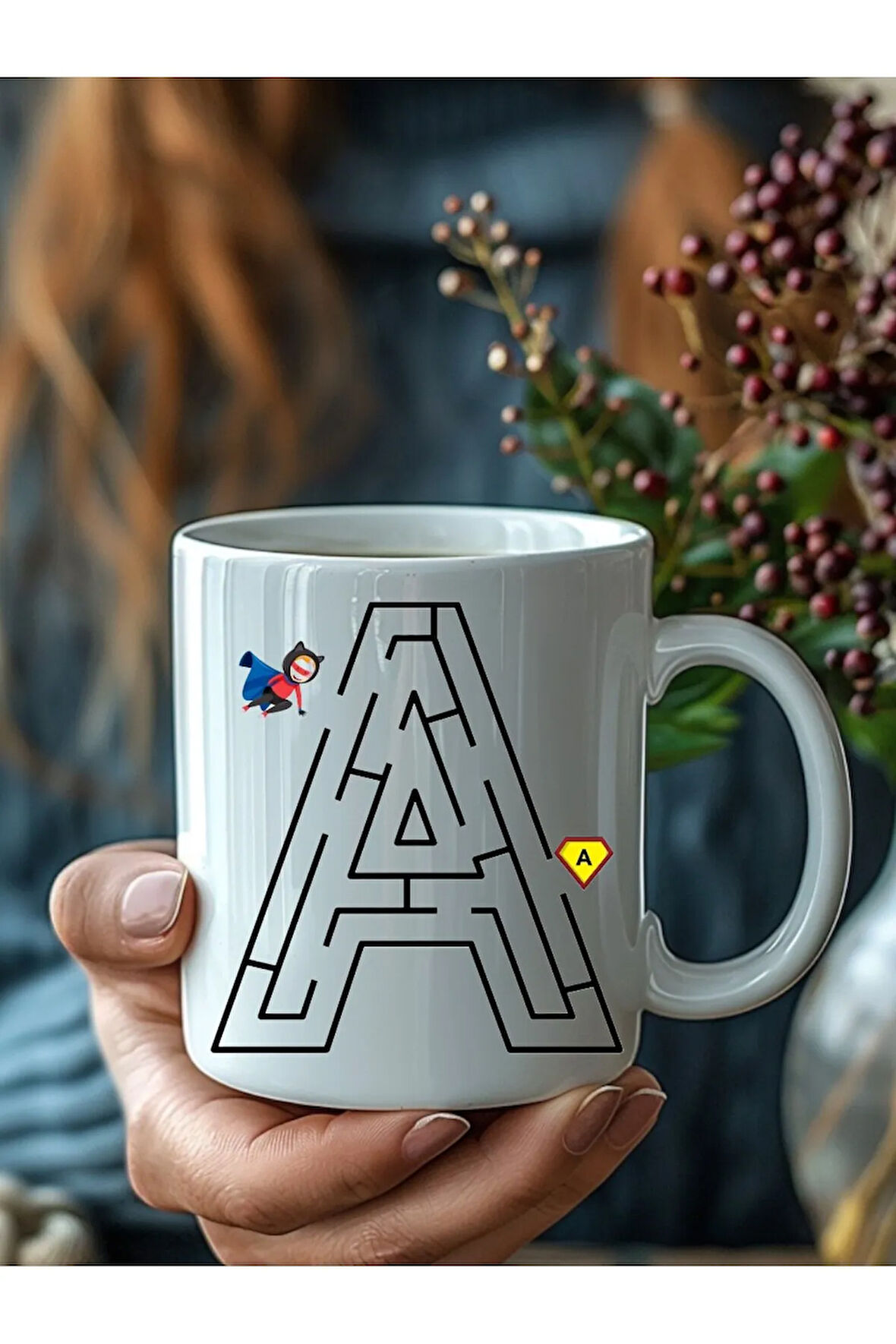 Labirentli Harf Şeklinde Kişiye Özel 3 Boyutlu Tasarım Seramik Kupa Mug - Hediyelik
