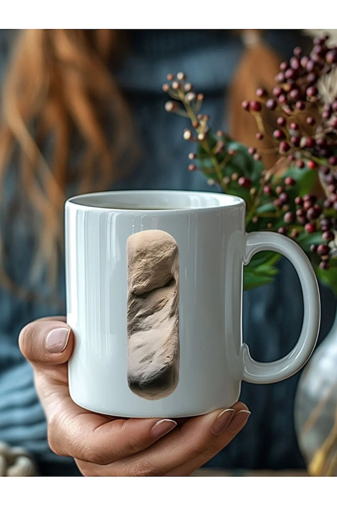 Taş Kaya Şeklinde Harf Kişiye Özel 3 Boyutlu Tasarım Seramik Kupa Mug - Hediyelik Kupa