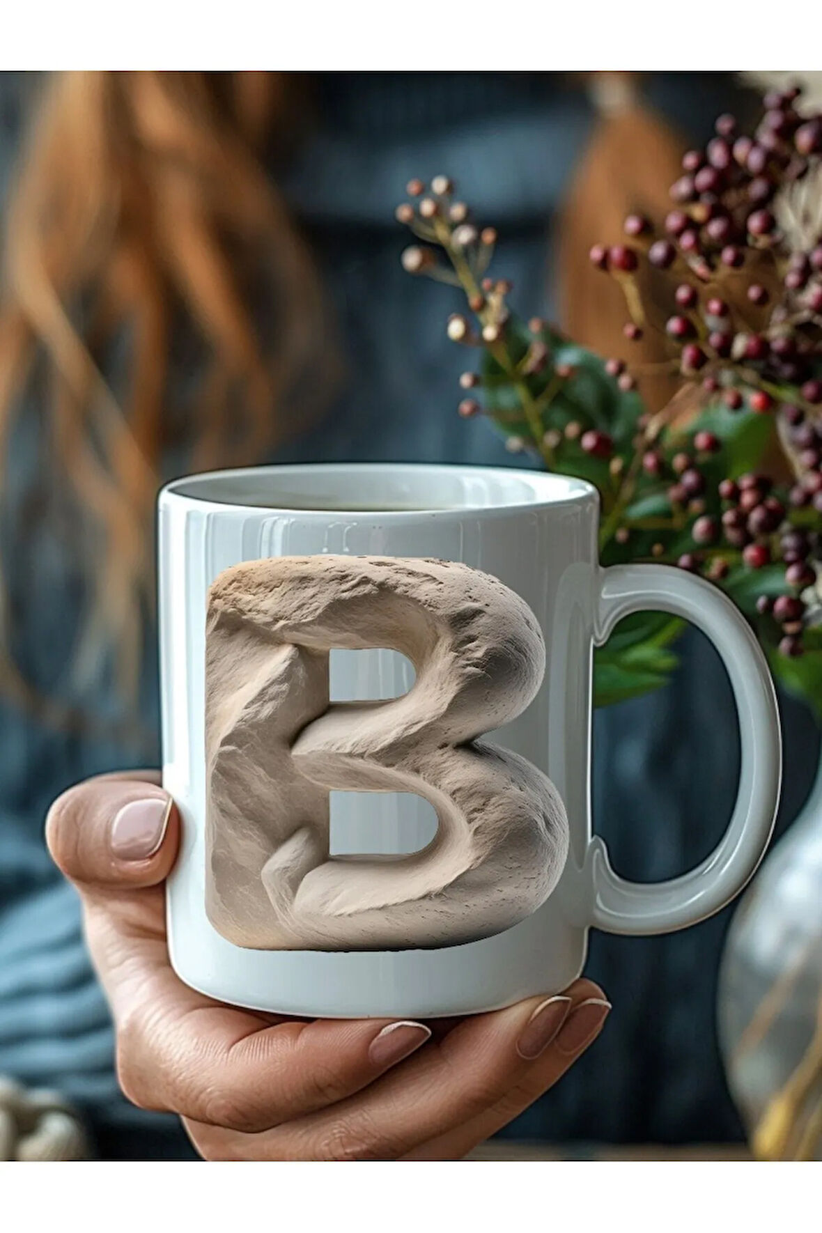 Taş Kaya Şeklinde Harf Kişiye Özel 3 Boyutlu Tasarım Seramik Kupa Mug - Hediyelik Kupa