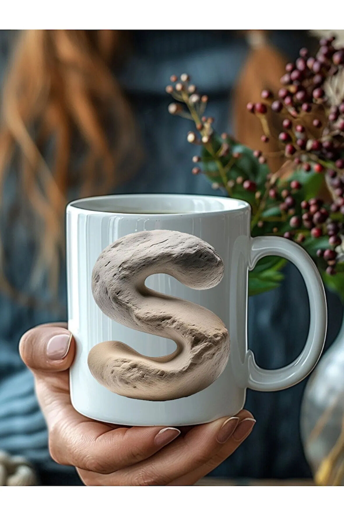 Taş Kaya Şeklinde Harf Kişiye Özel 3 Boyutlu Tasarım Seramik Kupa Mug - Hediyelik Kupa