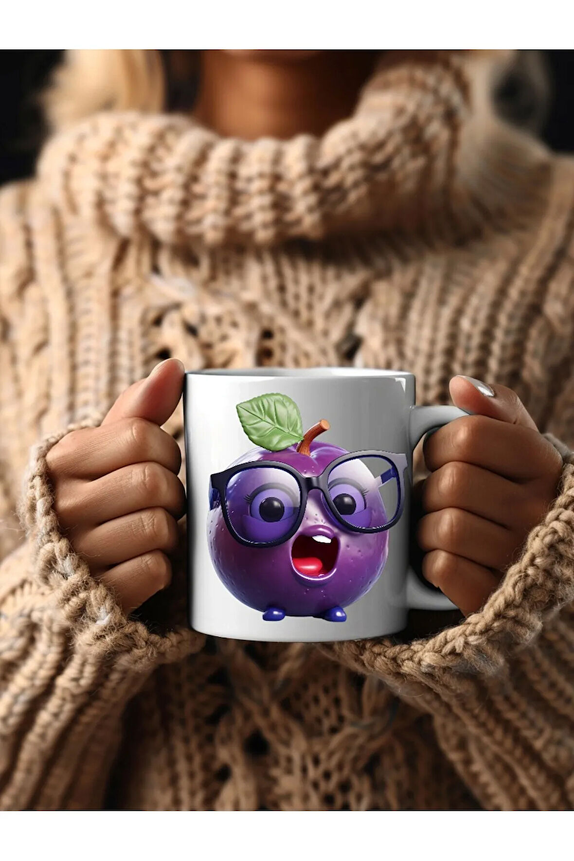 Meyve Emoji Şeklinde 3 Boyutlu Tasarım Seramik Kupa Mug - Hediyelik Kupa Bardak