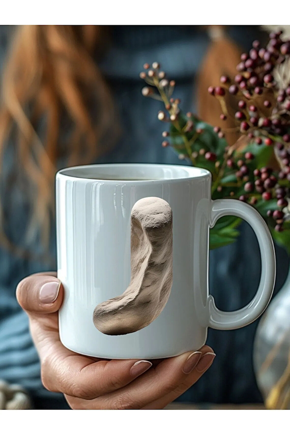 Taş Kaya Şeklinde Harf Kişiye Özel 3 Boyutlu Tasarım Seramik Kupa Mug - Hediyelik Kupa