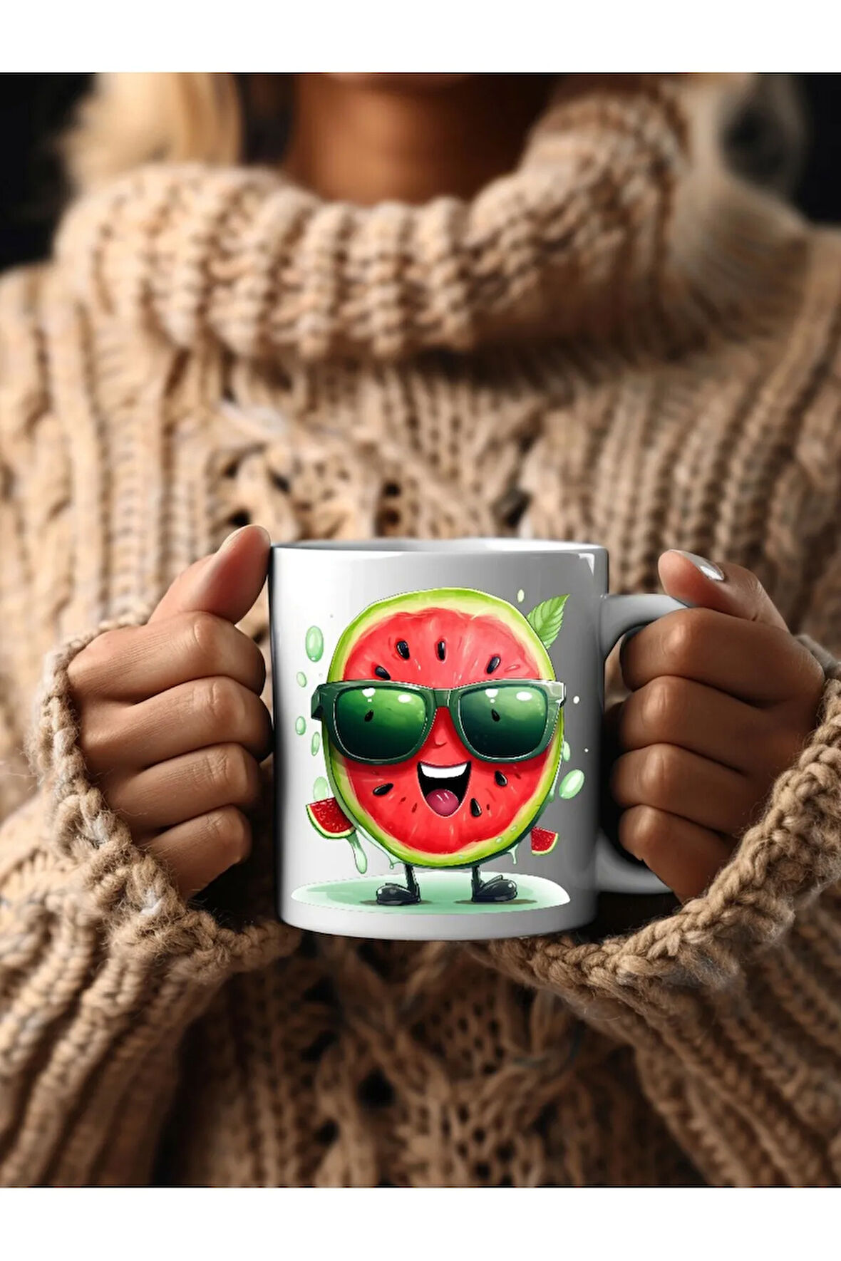 Meyve Emoji Şeklinde 3 Boyutlu Tasarım Seramik Kupa Mug - Hediyelik Kupa Bardak