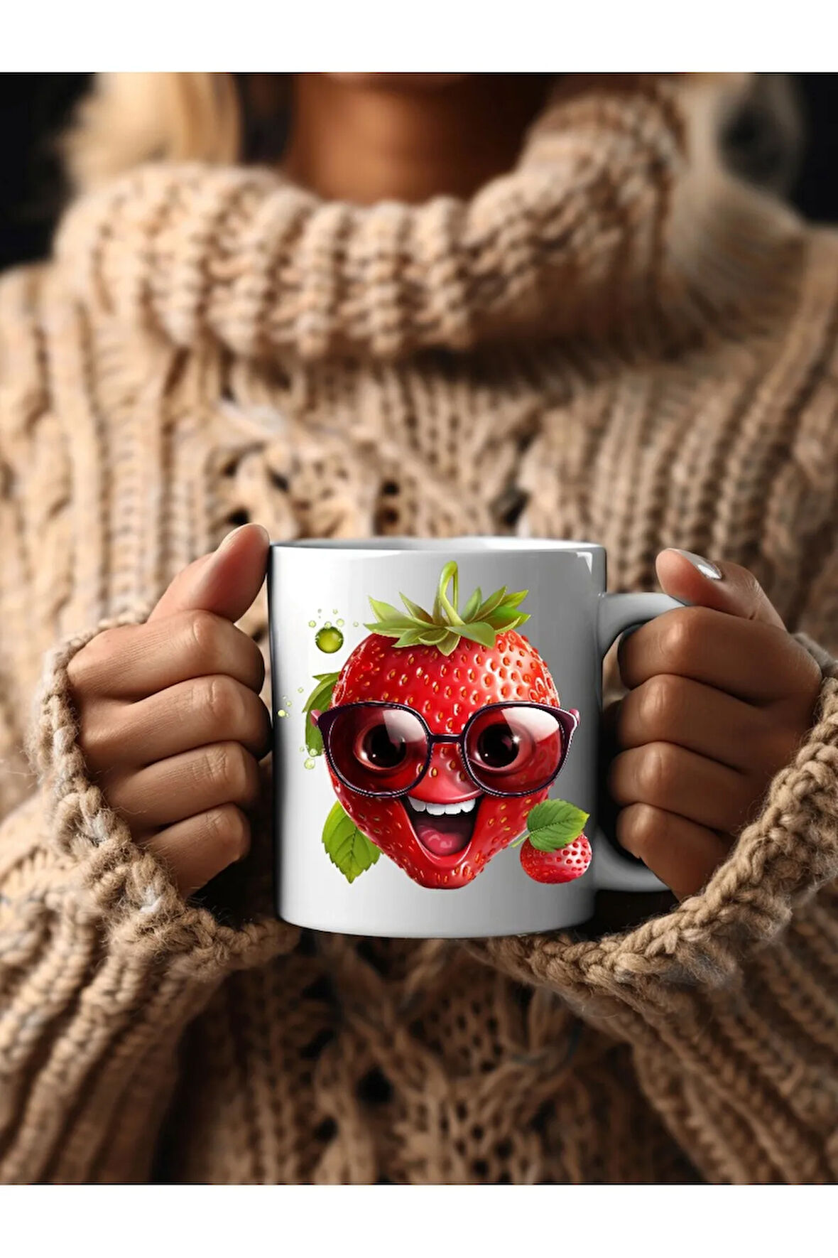 Meyve Emoji Şeklinde 3 Boyutlu Tasarım Seramik Kupa Mug - Hediyelik Kupa Bardak
