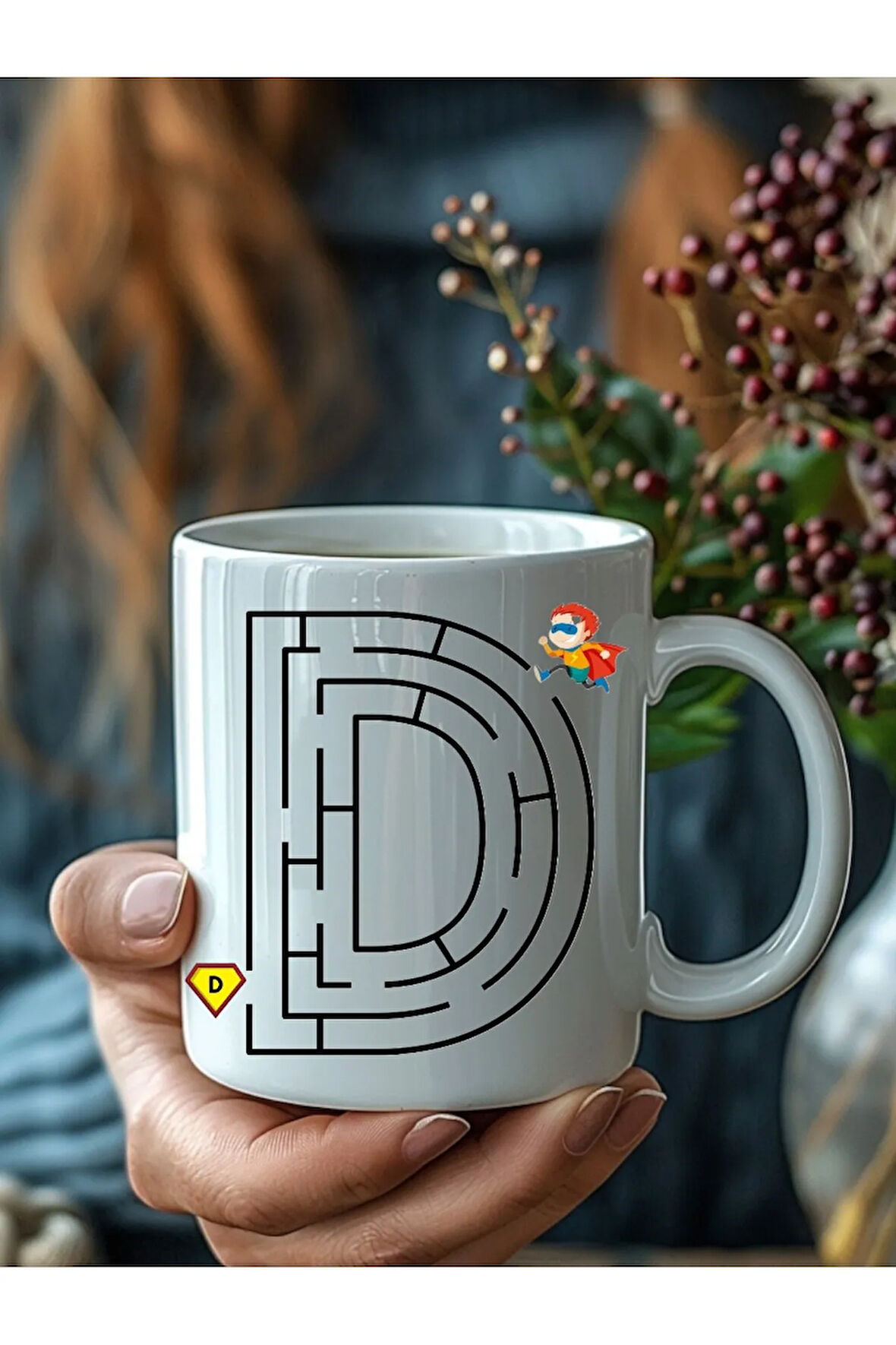 Labirentli Harf Şeklinde Kişiye Özel 3 Boyutlu Tasarım Seramik Kupa Mug - Hediyelik
