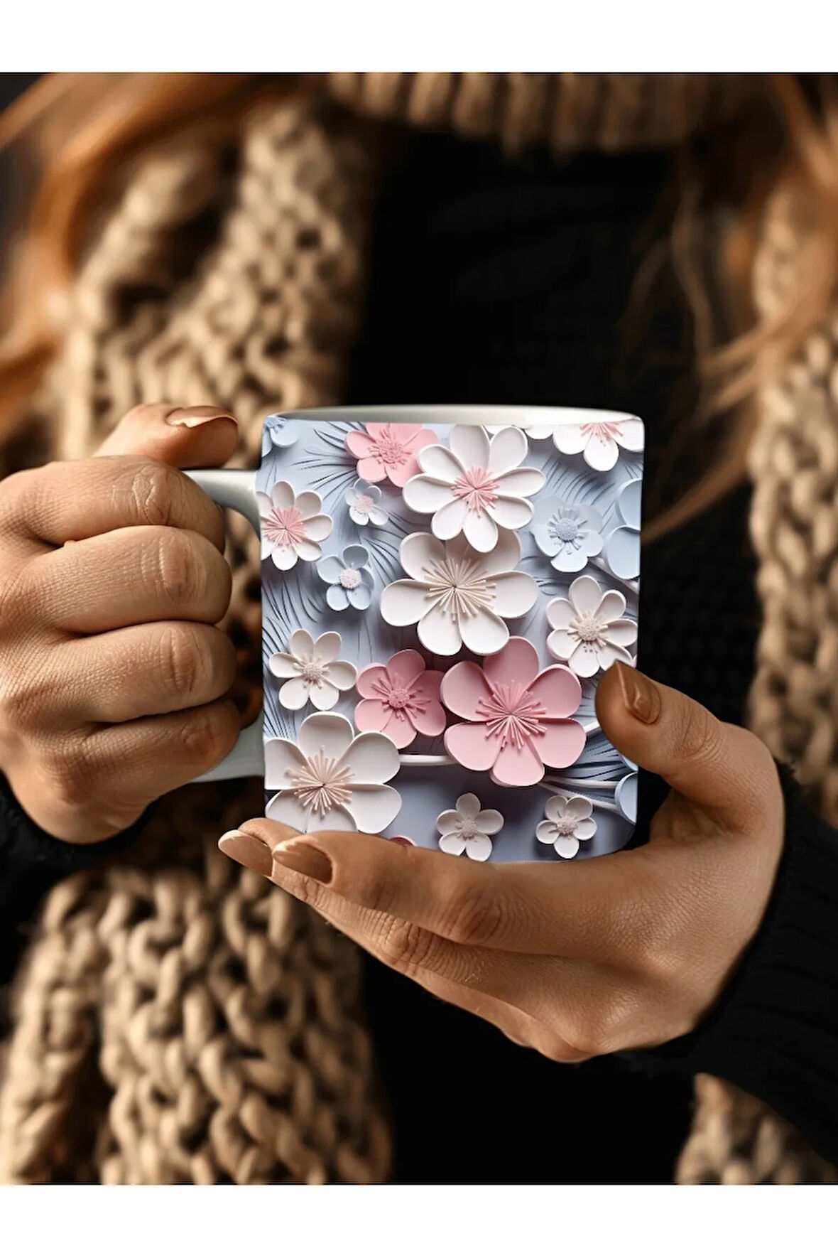 Çiçek Modellerinde 3 Boyutlu Tasarım Seramik Kupa Mug - Hediyelik Kupa Bardak
