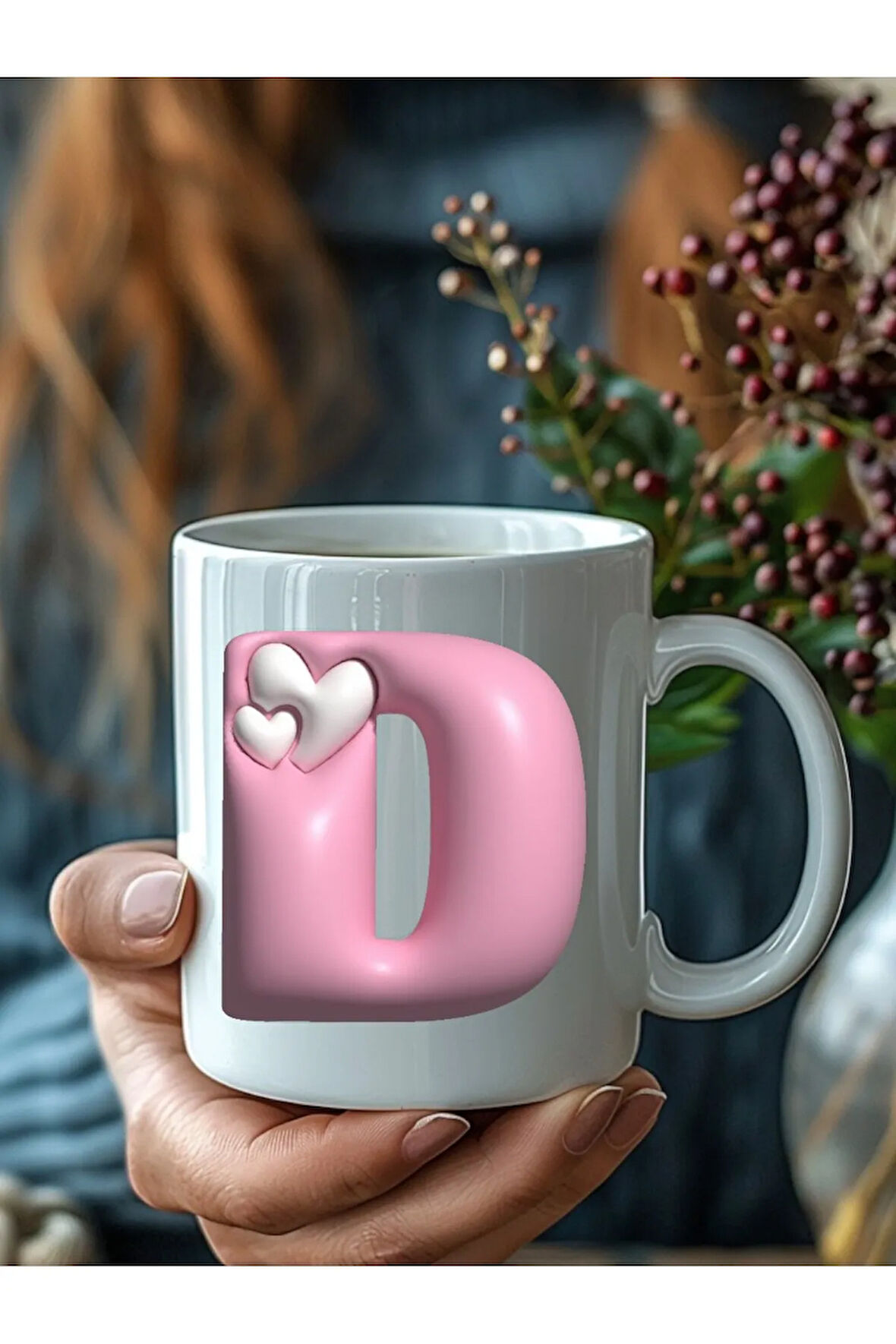 Kalpli Harf Şeklinde Kişiye Özel 3 Boyutlu Tasarım Seramik Kupa Mug - Hediyelik