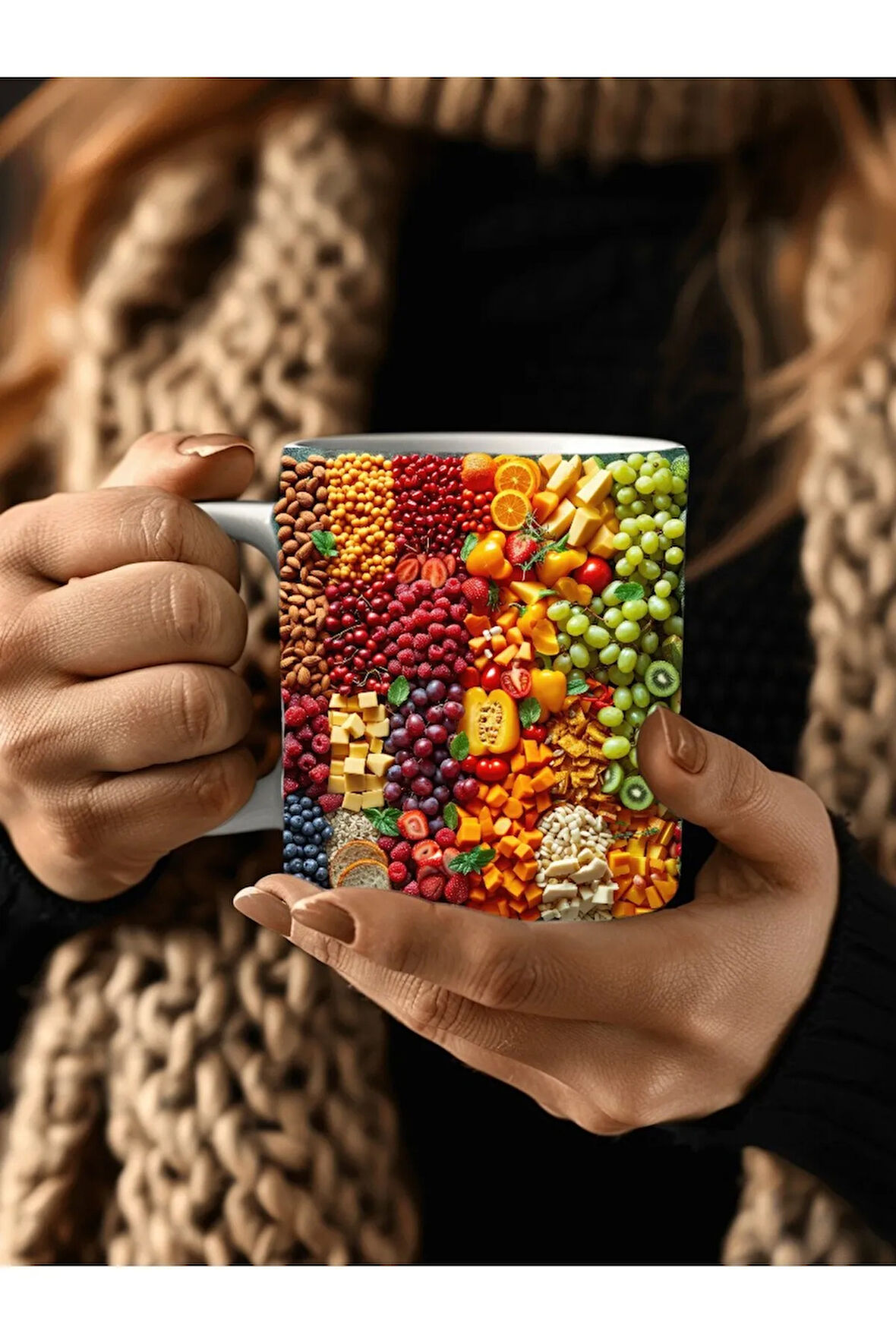 Meyveli Özel Tasarım Seramik Kupa Mug - Hediyelik Kupa Bardak - Meyve Tabağı