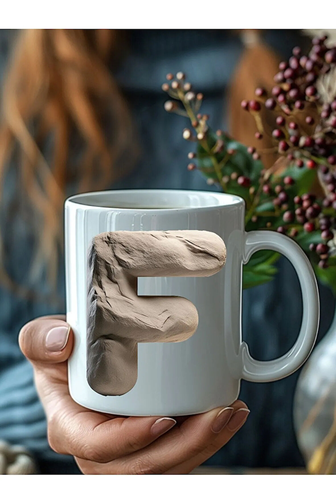 Taş Kaya Şeklinde Harf Kişiye Özel 3 Boyutlu Tasarım Seramik Kupa Mug - Hediyelik Kupa