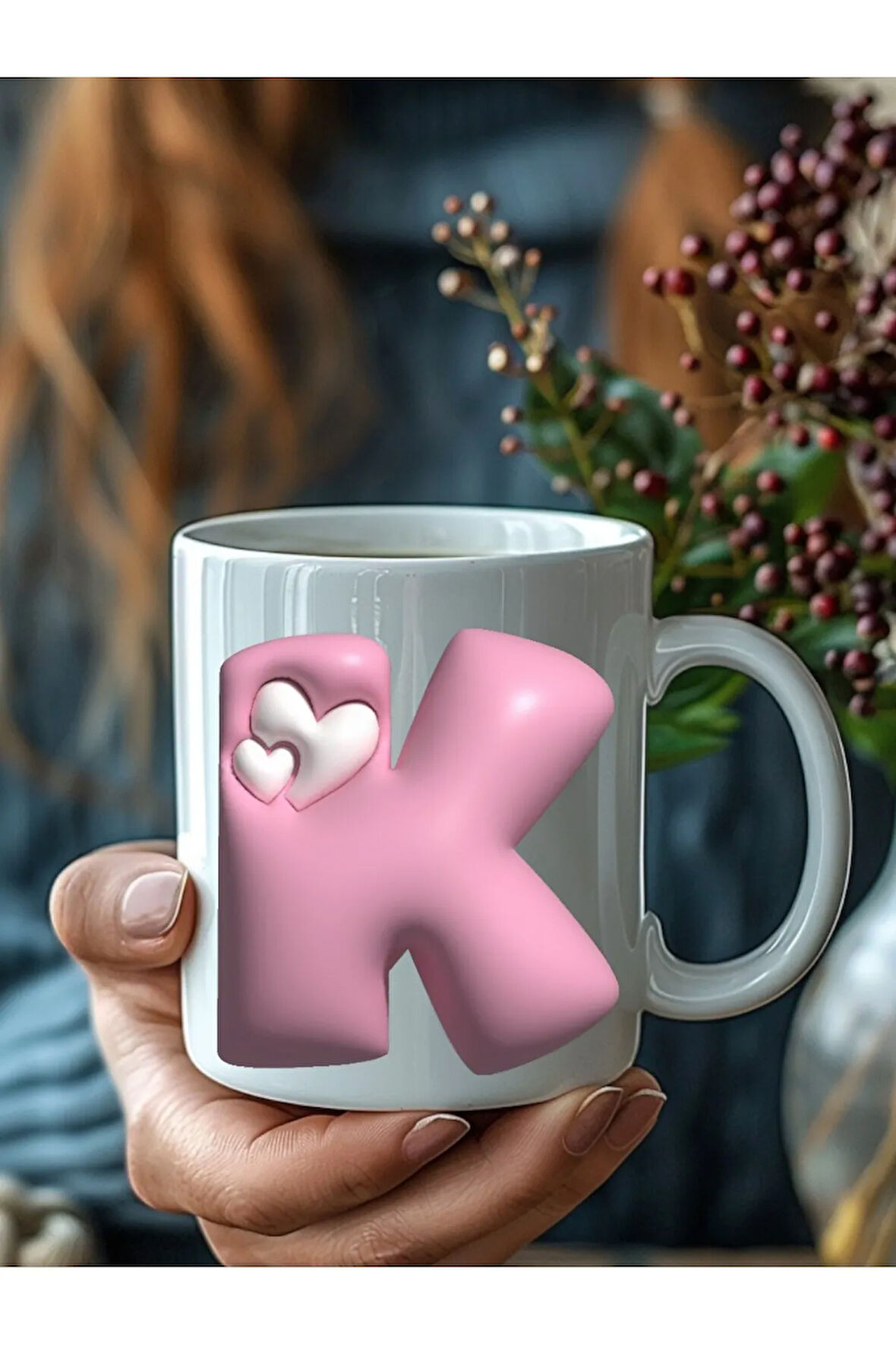 Kalpli Harf Şeklinde Kişiye Özel 3 Boyutlu Tasarım Seramik Kupa Mug - Hediyelik