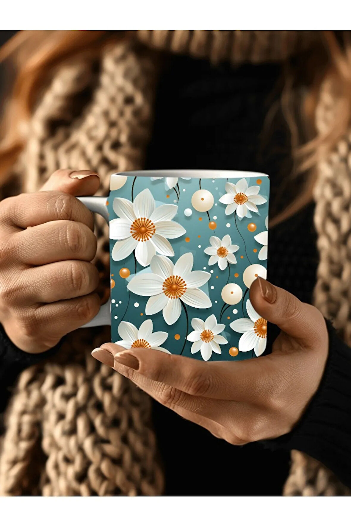Çiçek Modellerinde 3 Boyutlu Tasarım Seramik Kupa Mug - Hediyelik Kupa Bardak