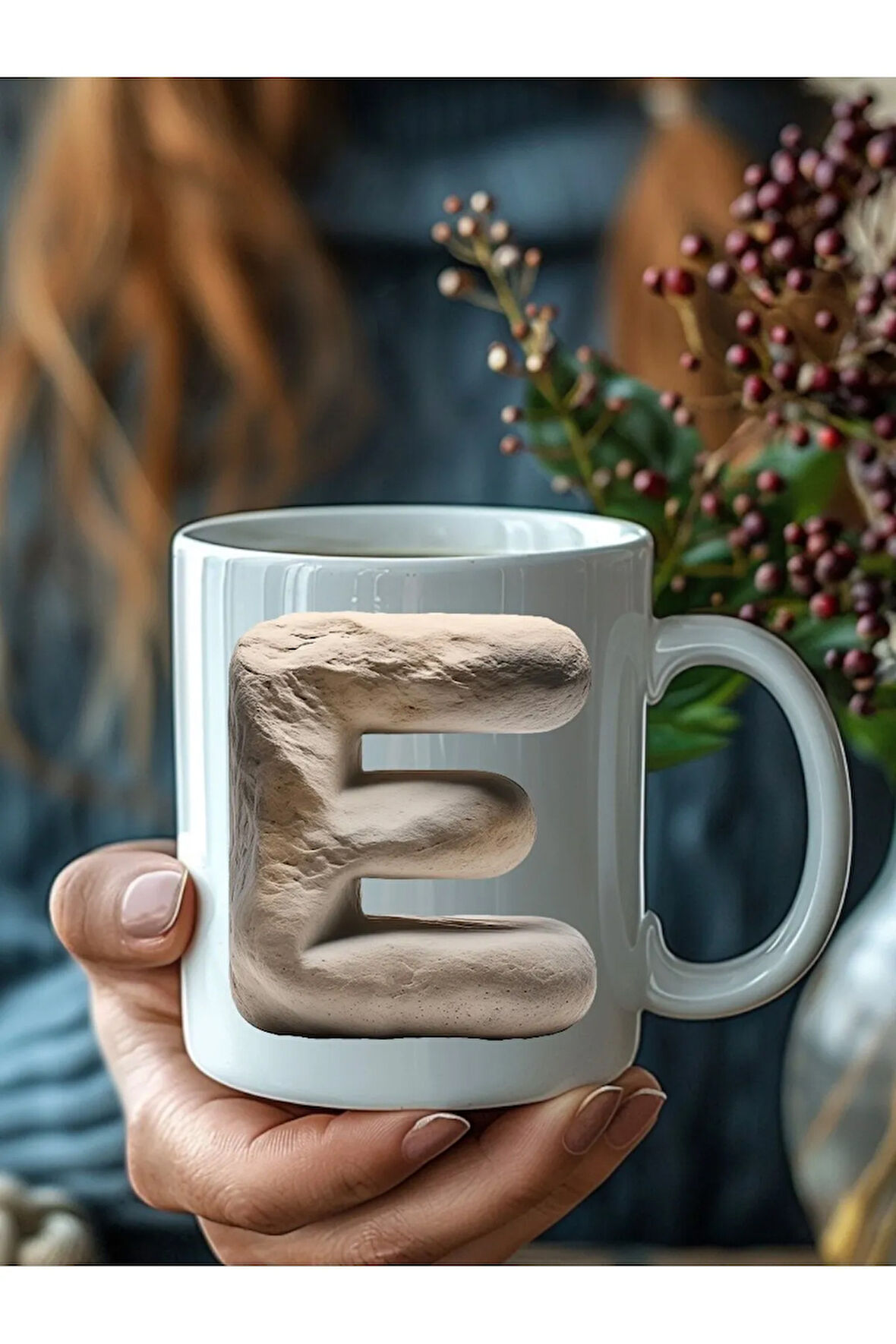 Taş Kaya Şeklinde Harf Kişiye Özel 3 Boyutlu Tasarım Seramik Kupa Mug - Hediyelik Kupa