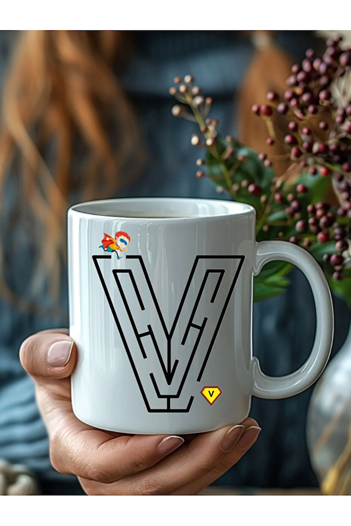 Labirentli Harf Şeklinde Kişiye Özel 3 Boyutlu Tasarım Seramik Kupa Mug - Hediyelik