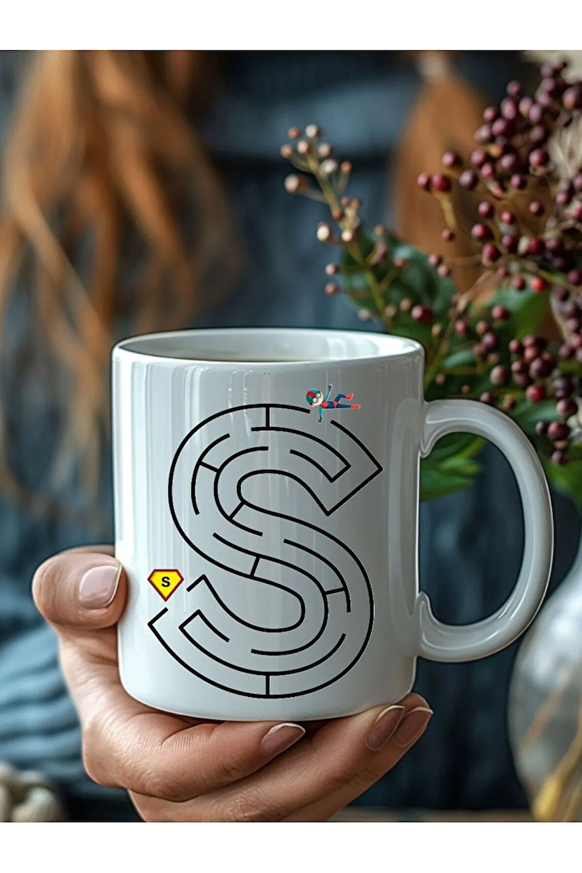 Labirentli Harf Şeklinde Kişiye Özel 3 Boyutlu Tasarım Seramik Kupa Mug - Hediyelik