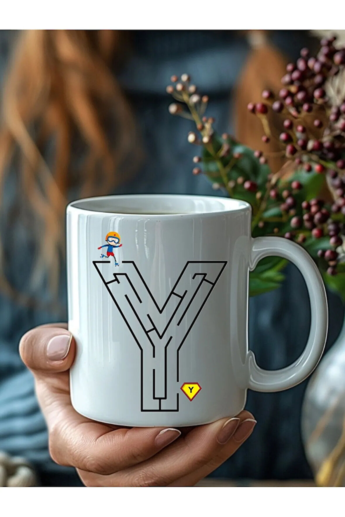 Labirentli Harf Şeklinde Kişiye Özel 3 Boyutlu Tasarım Seramik Kupa Mug - Hediyelik