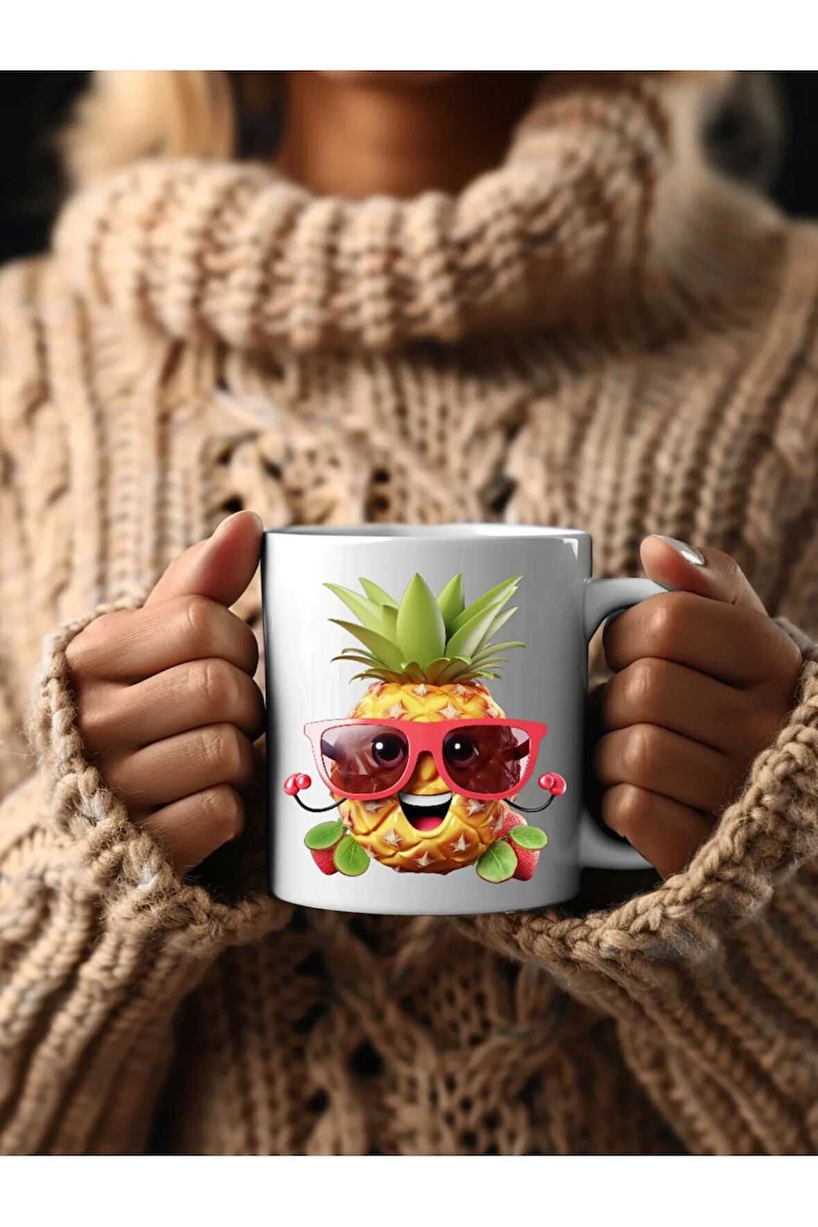 Meyve Emoji Şeklinde 3 Boyutlu Tasarım Seramik Kupa Mug - Hediyelik Kupa Bardak