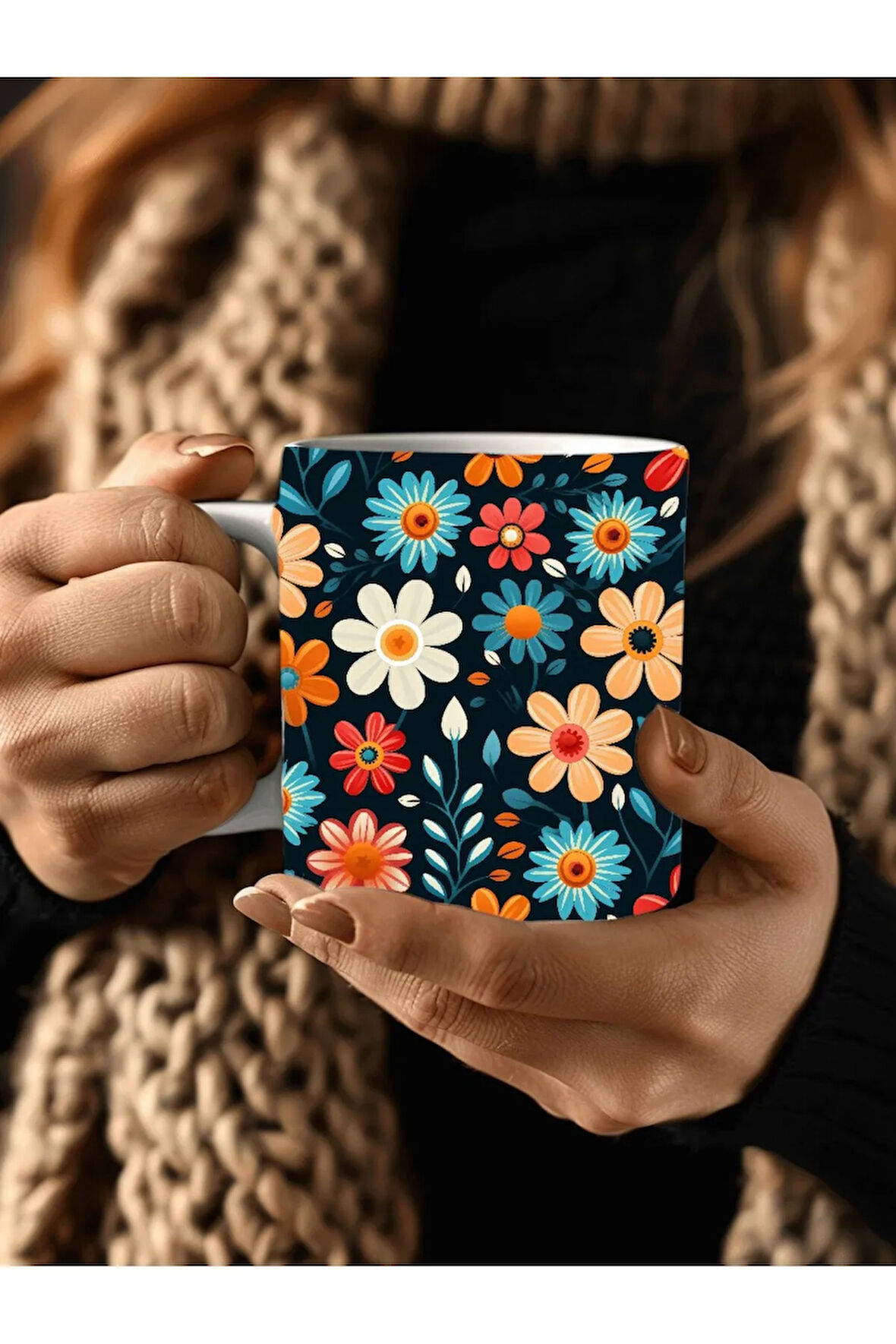 Çiçek Modellerinde 3 Boyutlu Tasarım Seramik Kupa Mug - Hediyelik Kupa Bardak