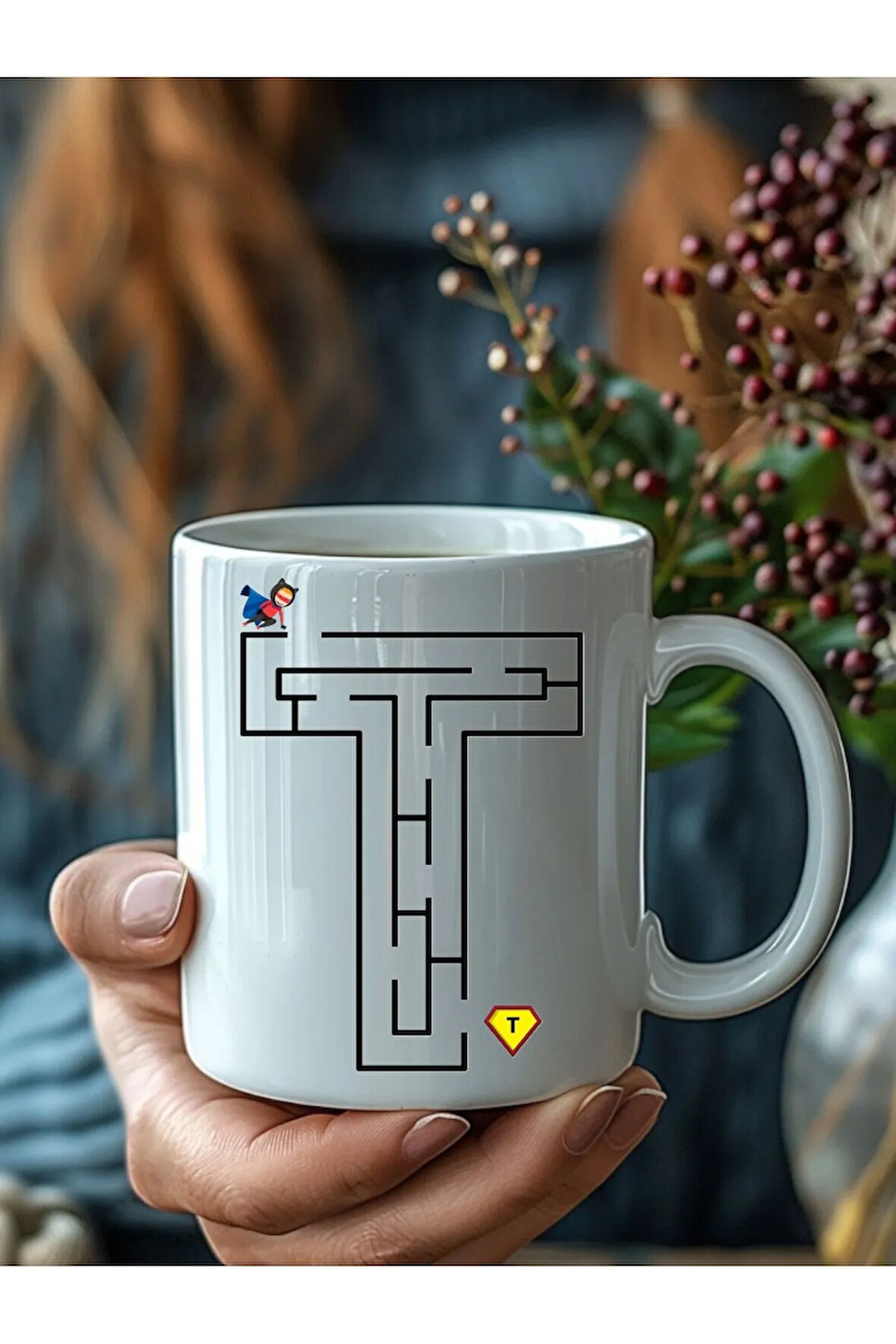 Labirentli Harf Şeklinde Kişiye Özel 3 Boyutlu Tasarım Seramik Kupa Mug - Hediyelik