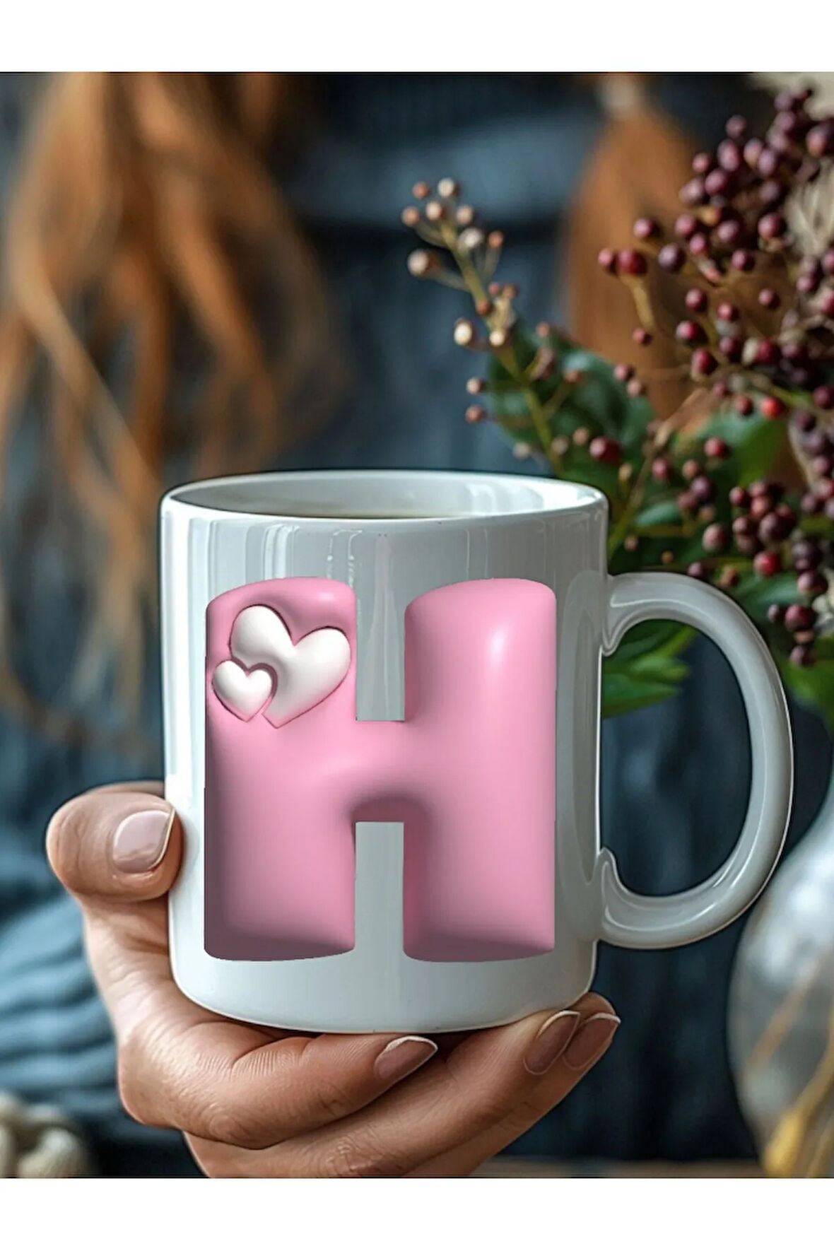 Kalpli Harf Şeklinde Kişiye Özel 3 Boyutlu Tasarım Seramik Kupa Mug - Hediyelik