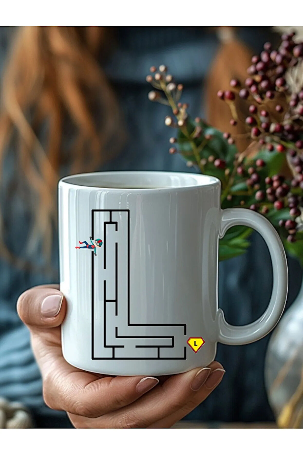 Labirentli Harf Şeklinde Kişiye Özel 3 Boyutlu Tasarım Seramik Kupa Mug - Hediyelik