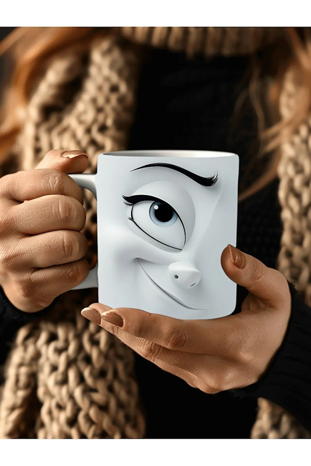 İfade Surat Temalı 3 Boyutlu Tasarım Seramik Kupa Mug - Hediyelik Kupa