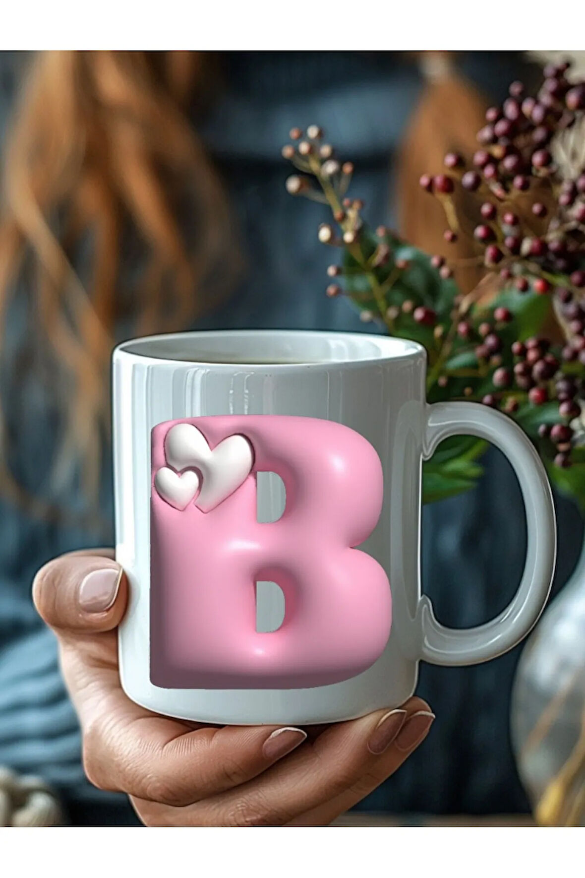 Kalpli Harf Şeklinde Kişiye Özel 3 Boyutlu Tasarım Seramik Kupa Mug - Hediyelik