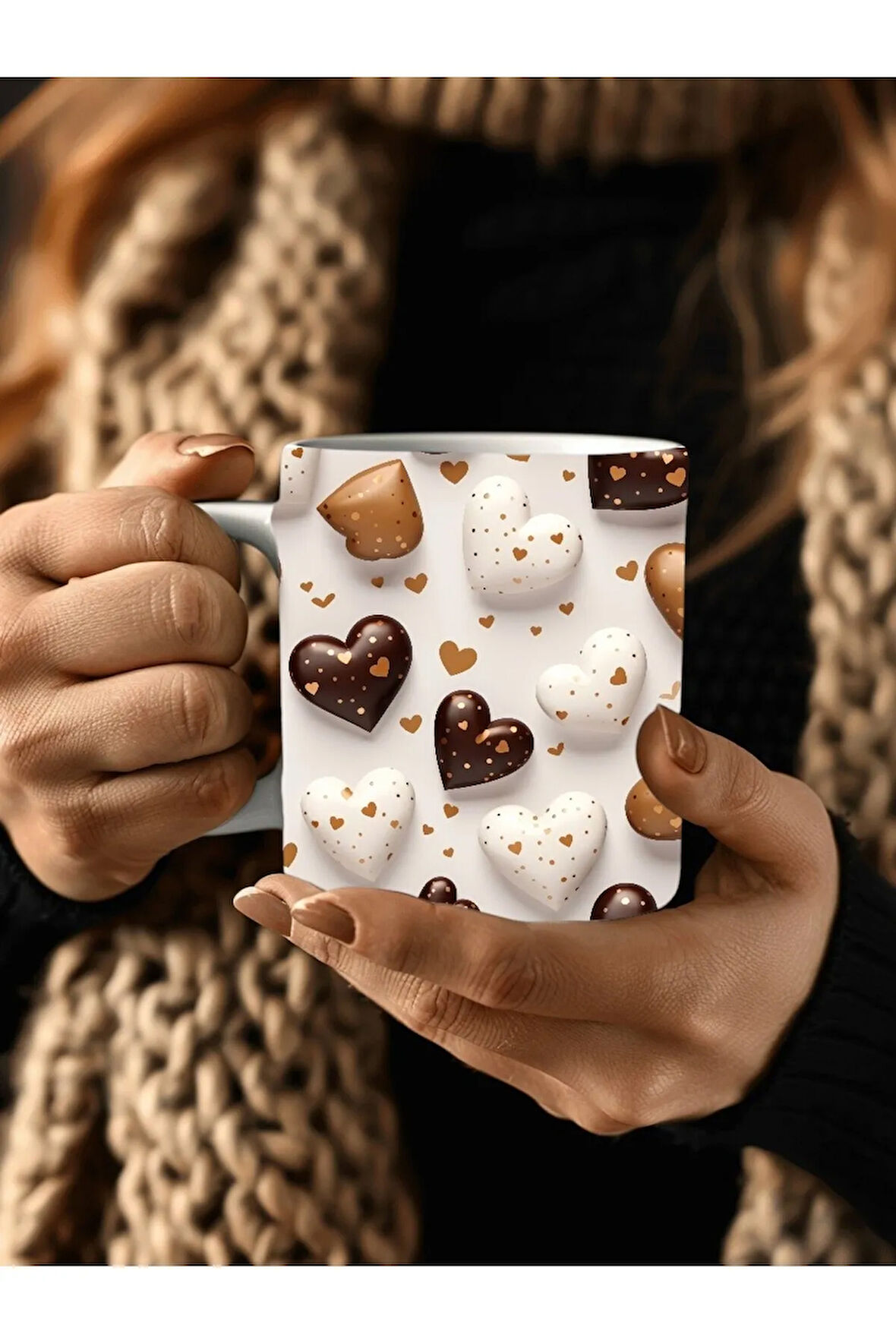 Çikolatalı Kalp Şeklinde 3 Boyutlu Tasarım Seramik Kupa Mug - Hediyelik Kupa Bardak
