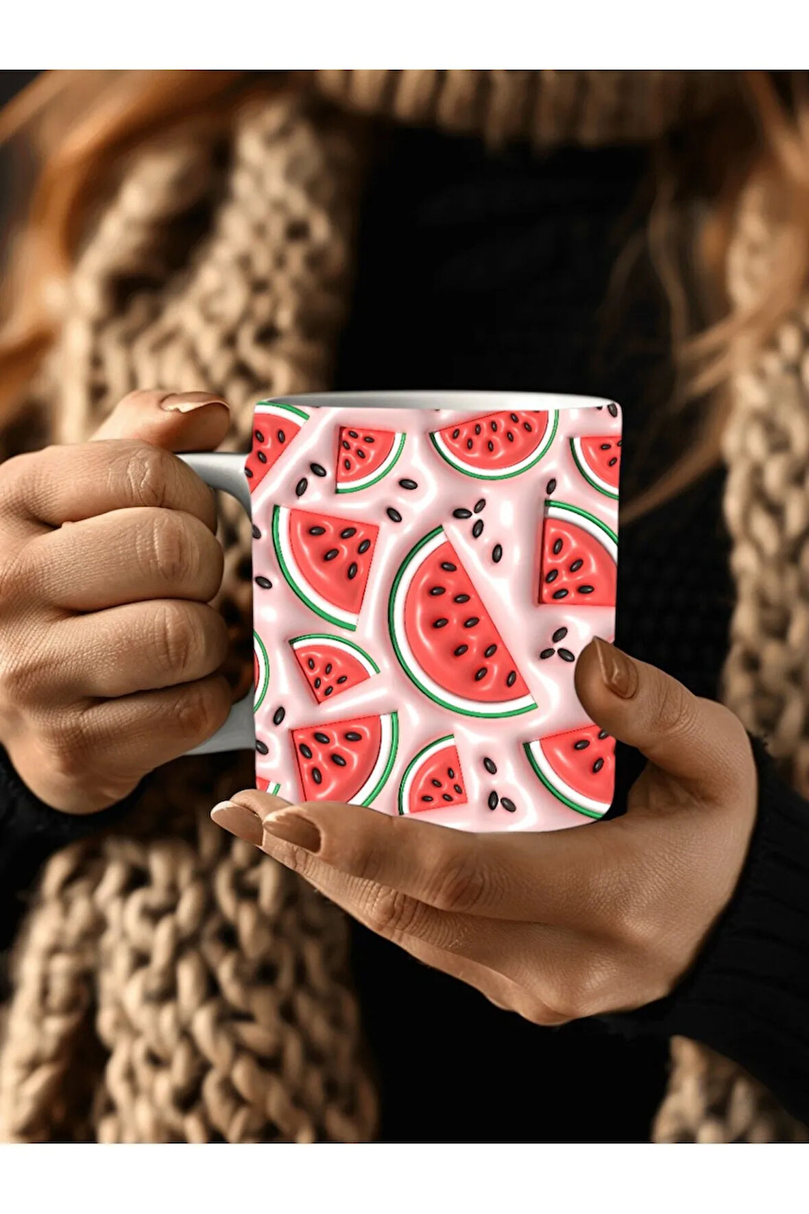 Meyve Baskılı 3D Tasarım Seramik Kupa Mug - Hediyelik Kupa Bardak - Meyve Çeşitleri