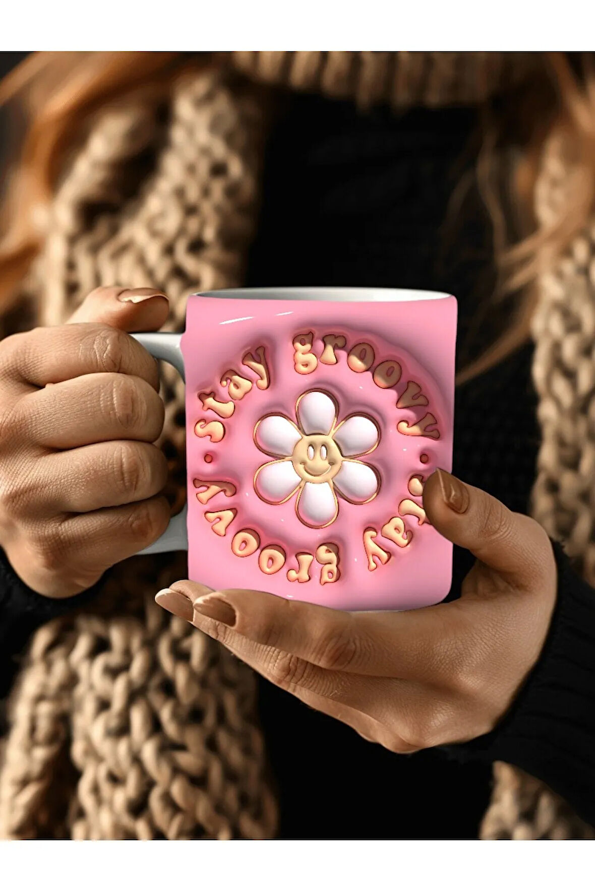 Çiçek Baskılı 3D Tasarım Seramik Kupa Mug - GÜL - LALE - LOTUS - NİLÜFER - PAPATYA -