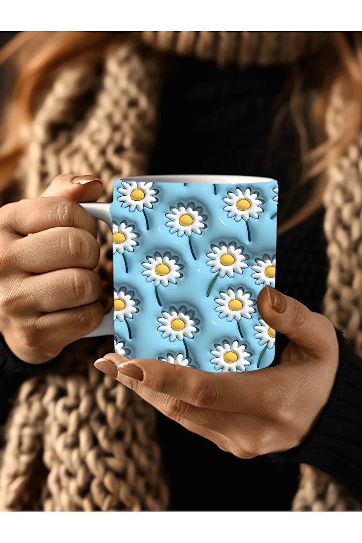 Çiçek Baskılı 3D Tasarım Seramik Kupa Mug - GÜL - LALE - LOTUS - NİLÜFER - PAPATYA -