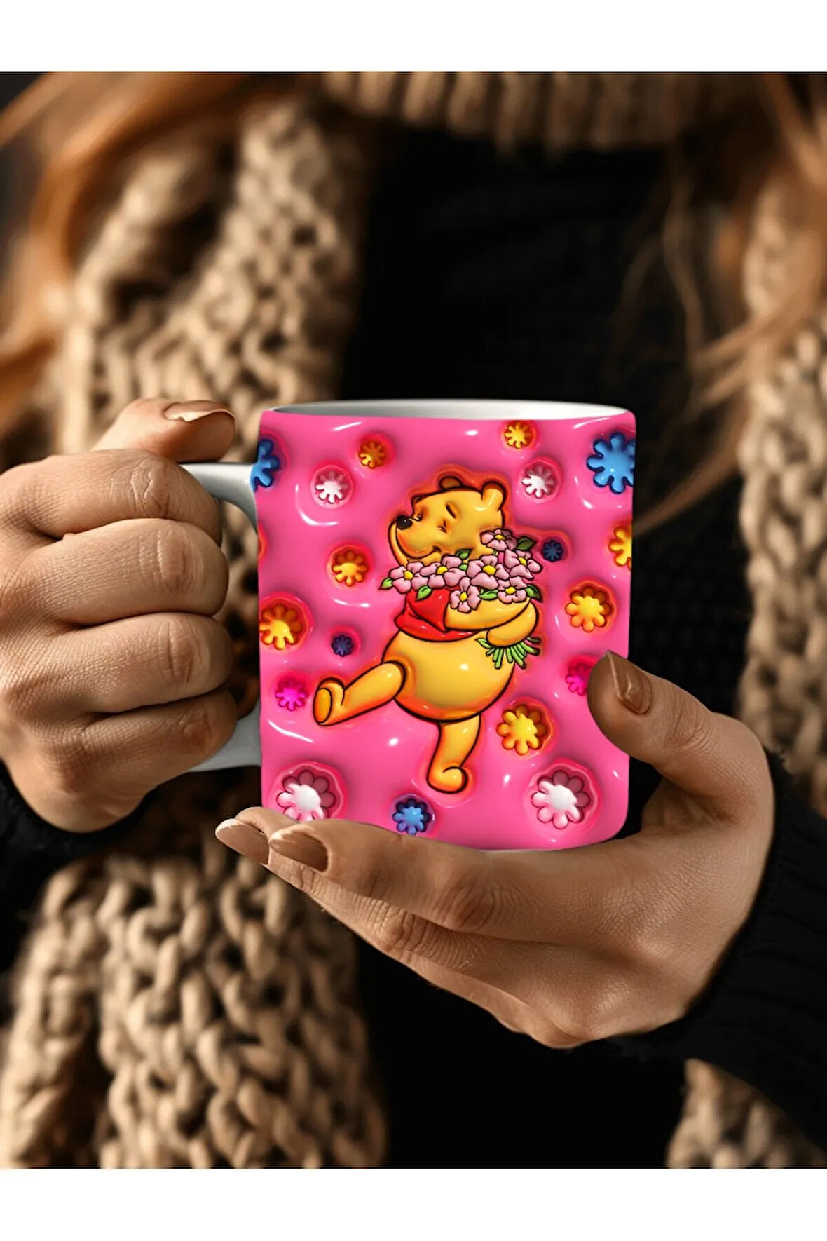 Winnie the Pooh - Kaplan Tigger - İyor - Piglet Baskılı 3D Tasarım Seramik Kupa Mug