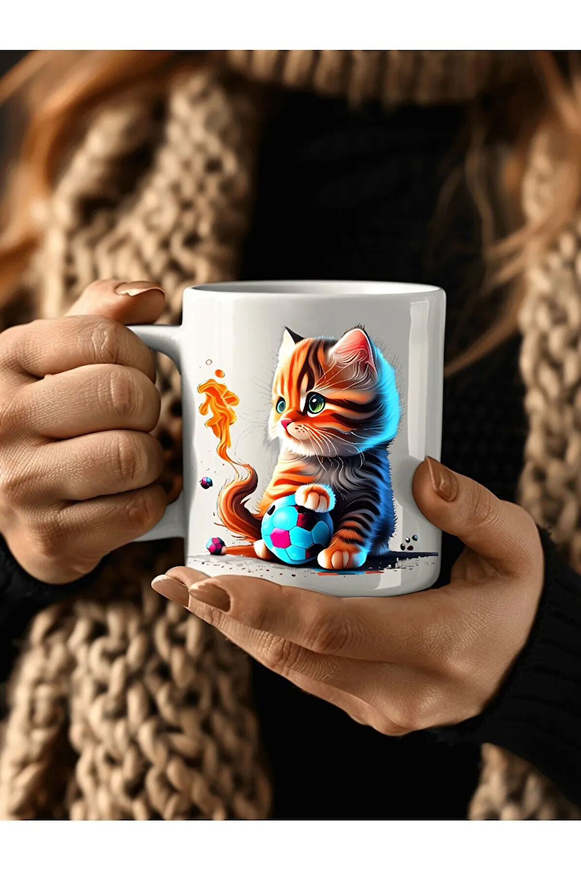 Kedi Baskılı 3D Tasarım Seramik Kupa Mug - Hediyelik Kupa Bardak