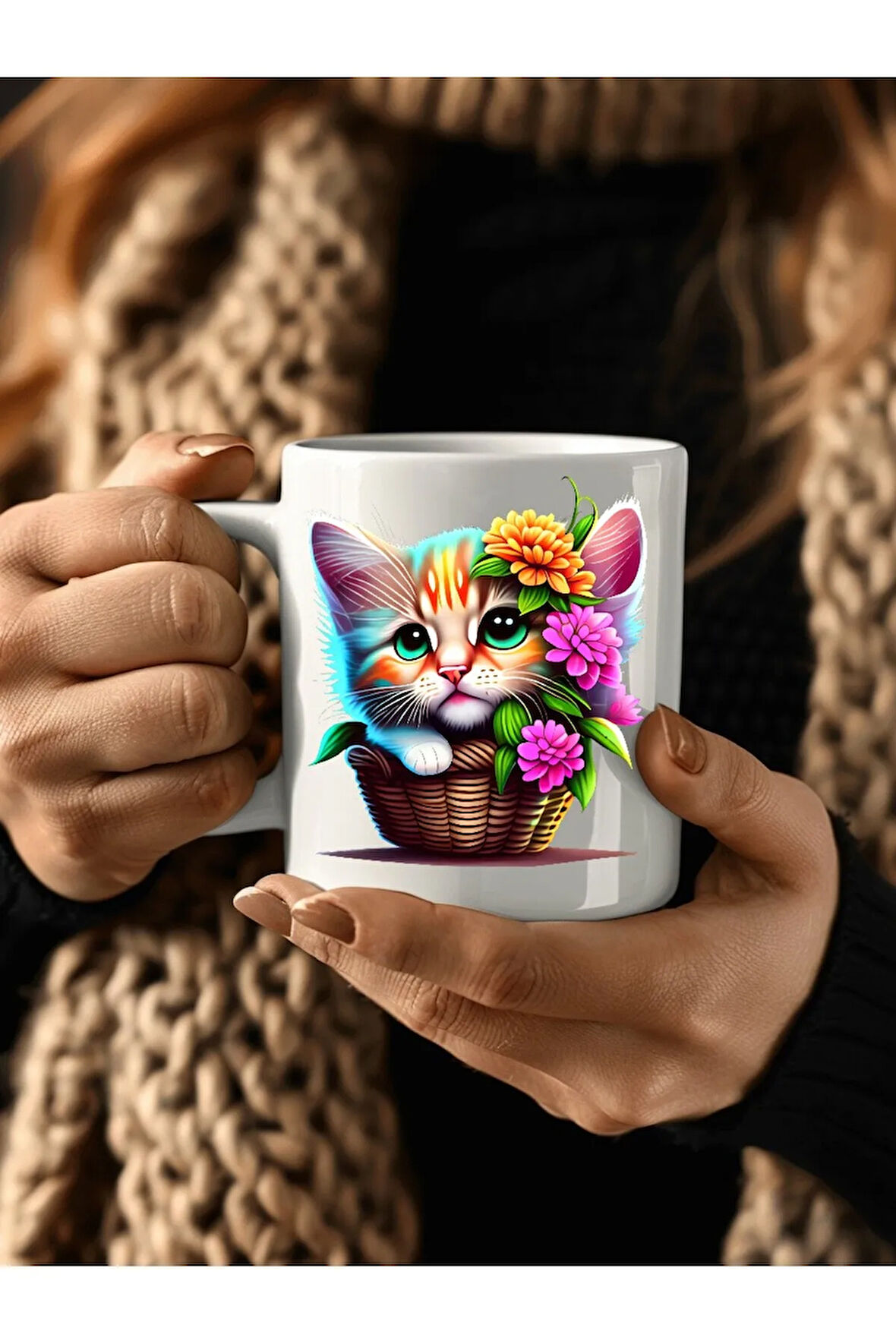 Kedi Baskılı 3D Tasarım Seramik Kupa Mug - Hediyelik Kupa Bardak