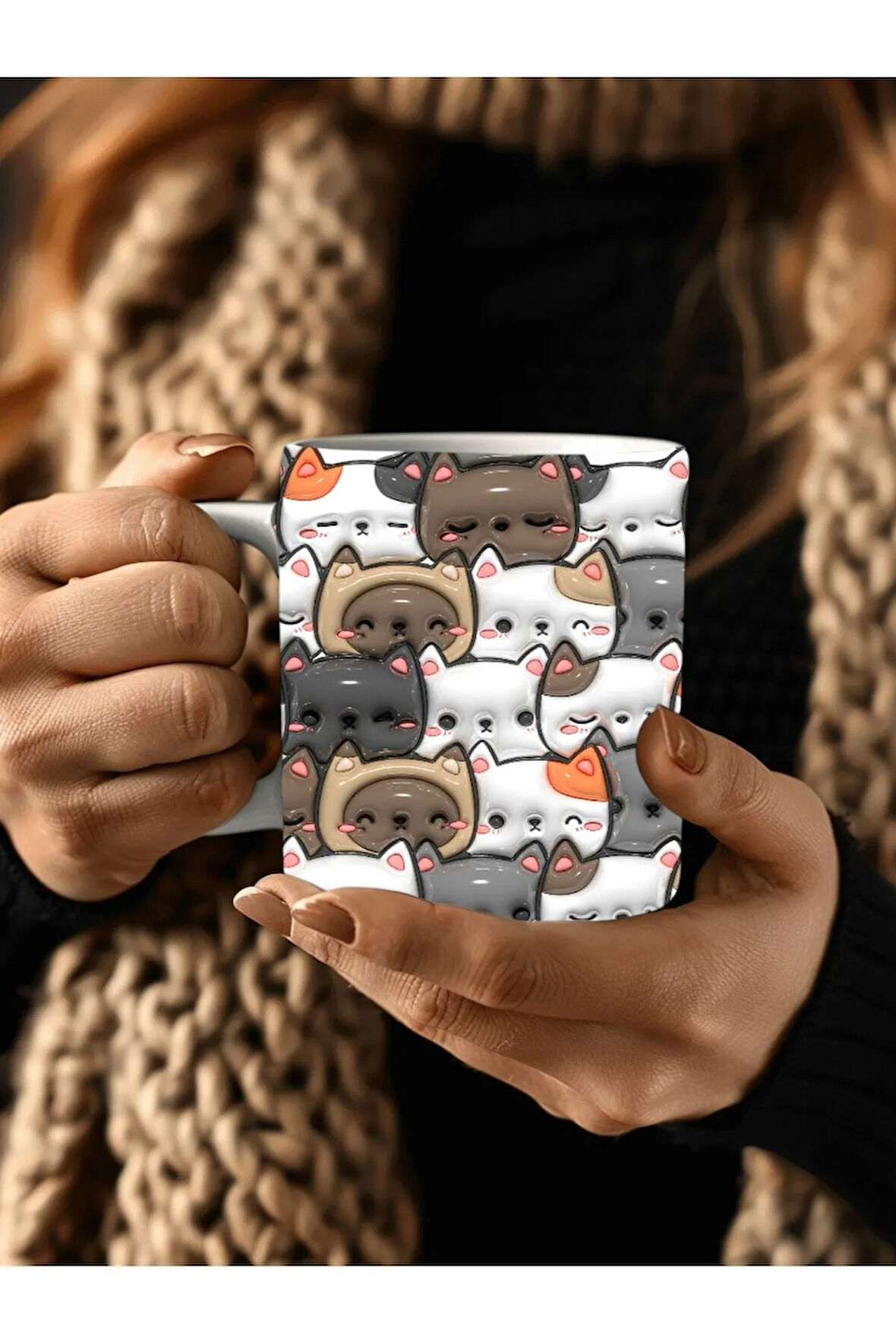 Kedi Baskılı 3D Tasarım Seramik Kupa Mug - Hediyelik Kediler Kupa Bardak