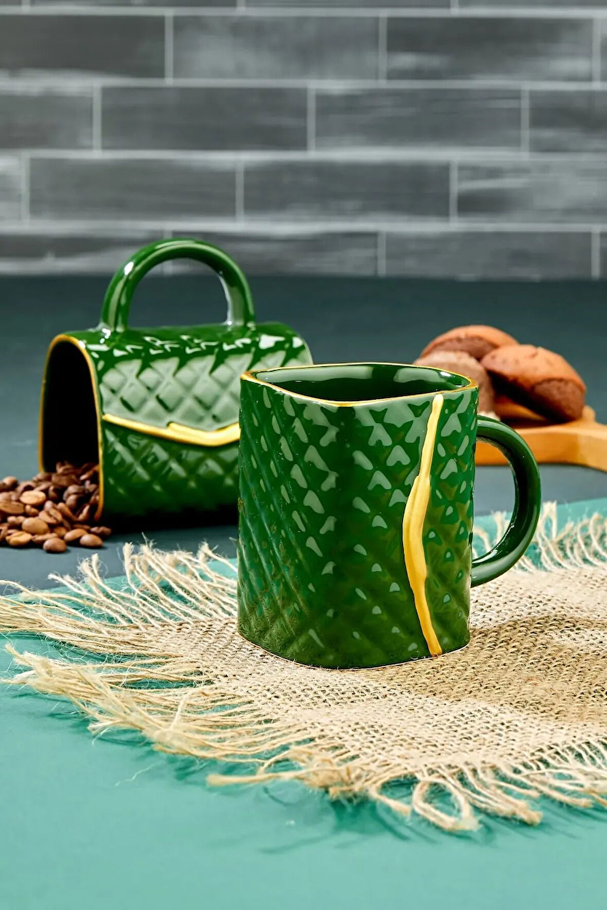 Çanta Şeklinde Lüx Seramik Gold Varaklı Tekli Kupa , Mug , Kupa Takımı , Nescafe Fincanı