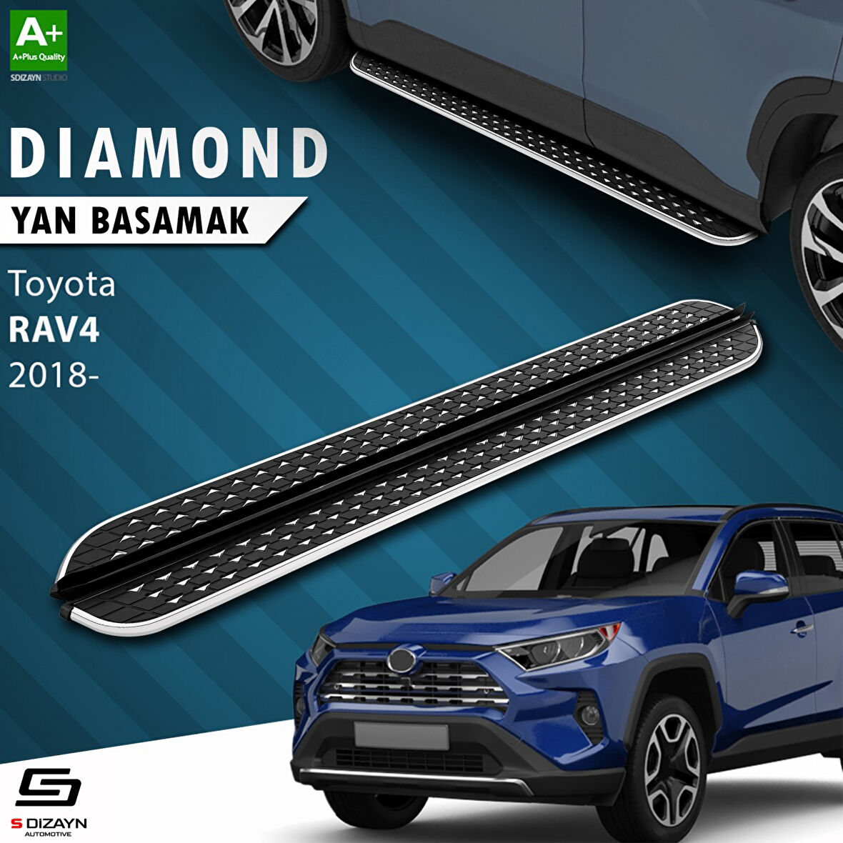 S-Dizayn Toyota RAV 4 5 Diamond Krom Yan Basamak 173 Cm 2018 Üzeri A+ Kalite