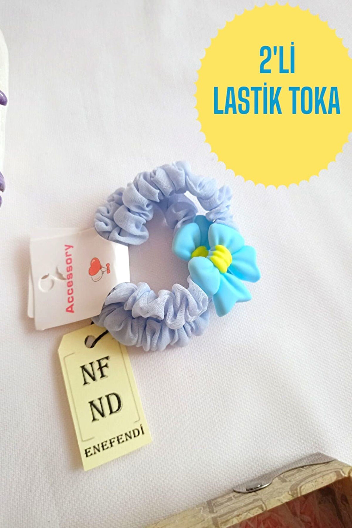 2 Adet Lastikli Toka Rahat Fiyonk Aksesuarlı Mavi Renk Hediye Kız Çocuk Genç