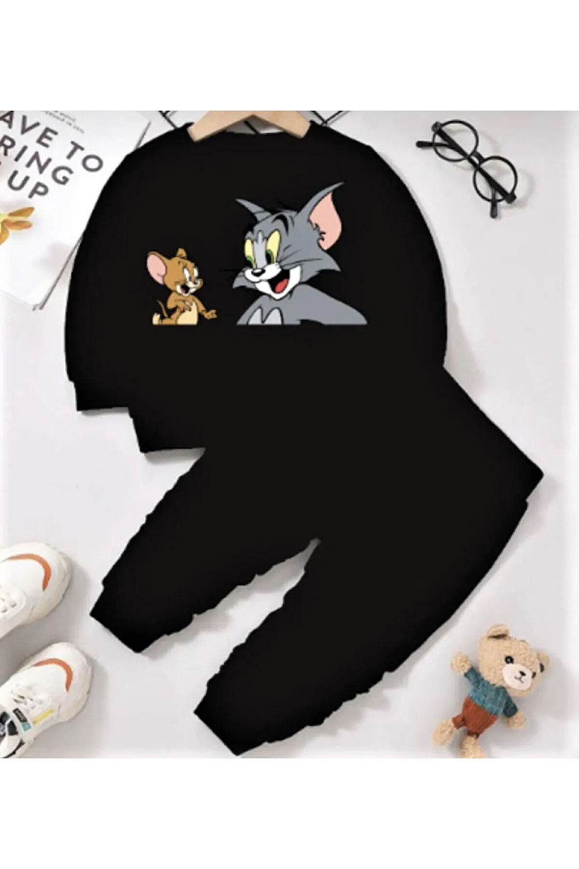 TOM VE JERRY BASKLI İKİ İPLİK ALT ÜST ÇOCUK TAKIM