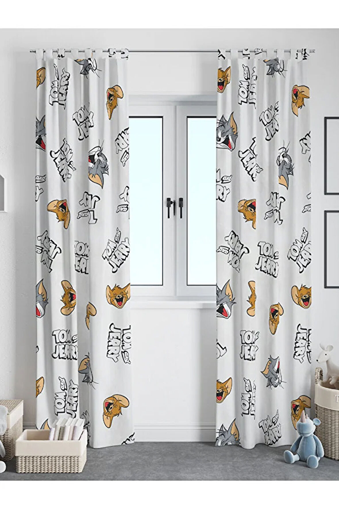 Tom ve Jerry Temalı Fon Perde Çocuk / Bebek Odası Tek Kanat