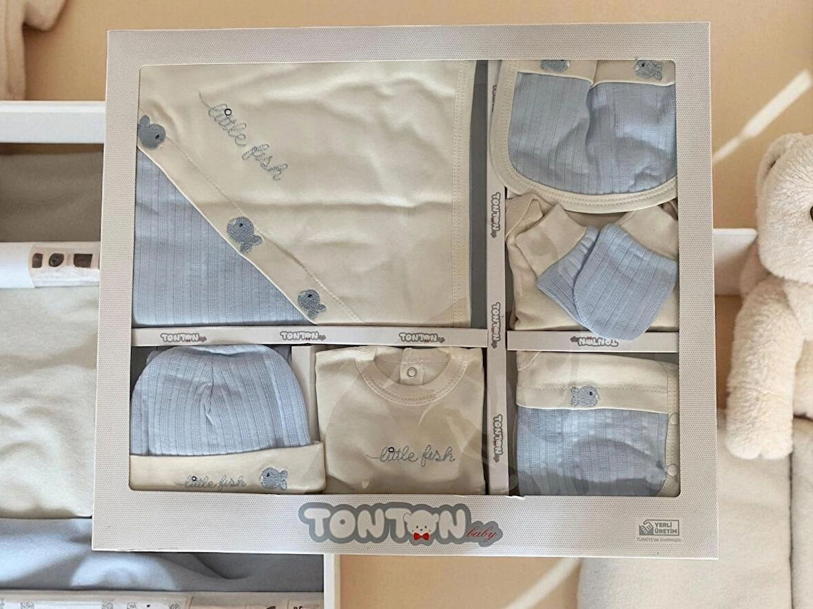 BEBEK ORGANİK PAMUK BALIK  NAKIŞLI 10 LU HASTANE ÇIKIŞ ZIBIN SETİ