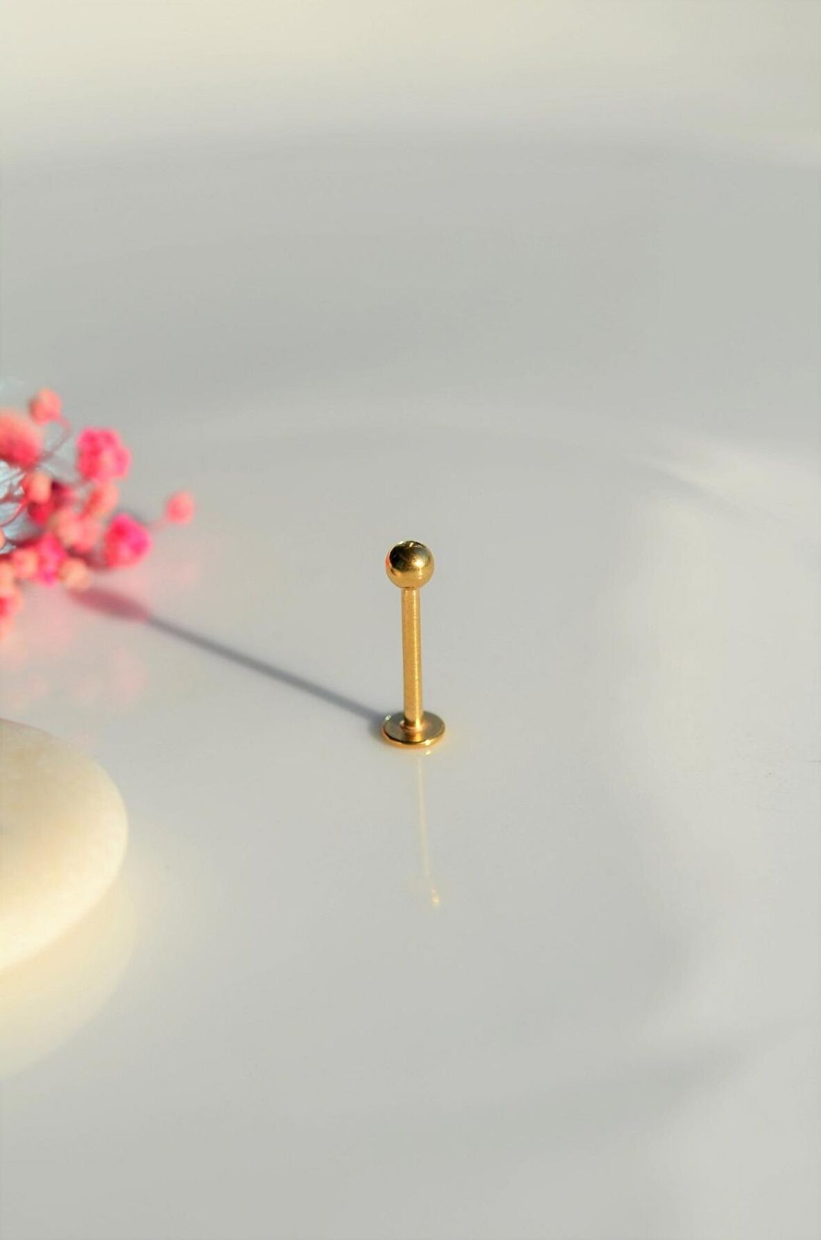 Top Uçlu Çelik Piercing Dudak Dil 10 mm Gold