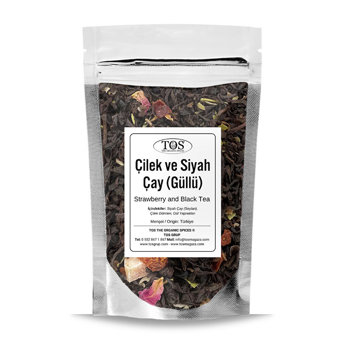 Çilek ve Siyah Çay (Güllü) 100 gr (1. Kalite)