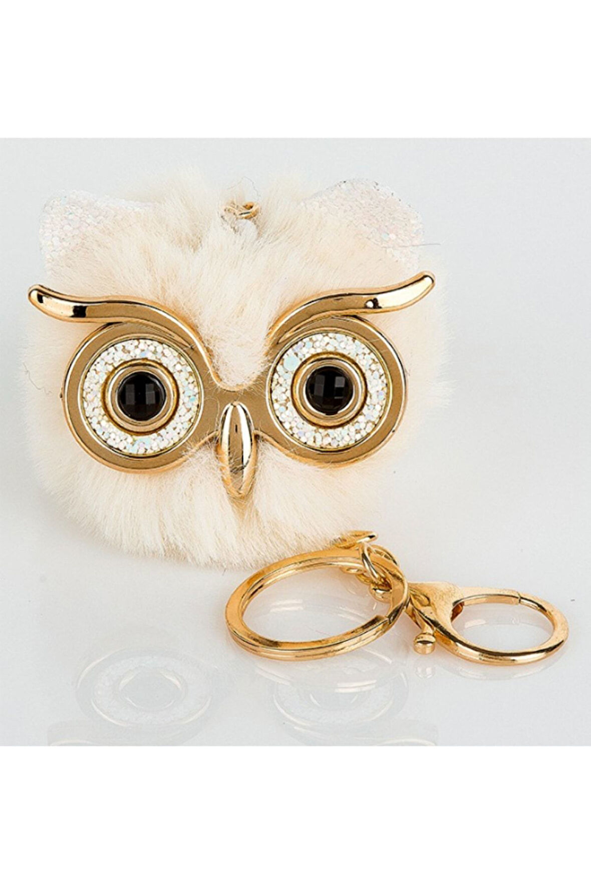 Peluş Baykuş Anahtarlık - Krem