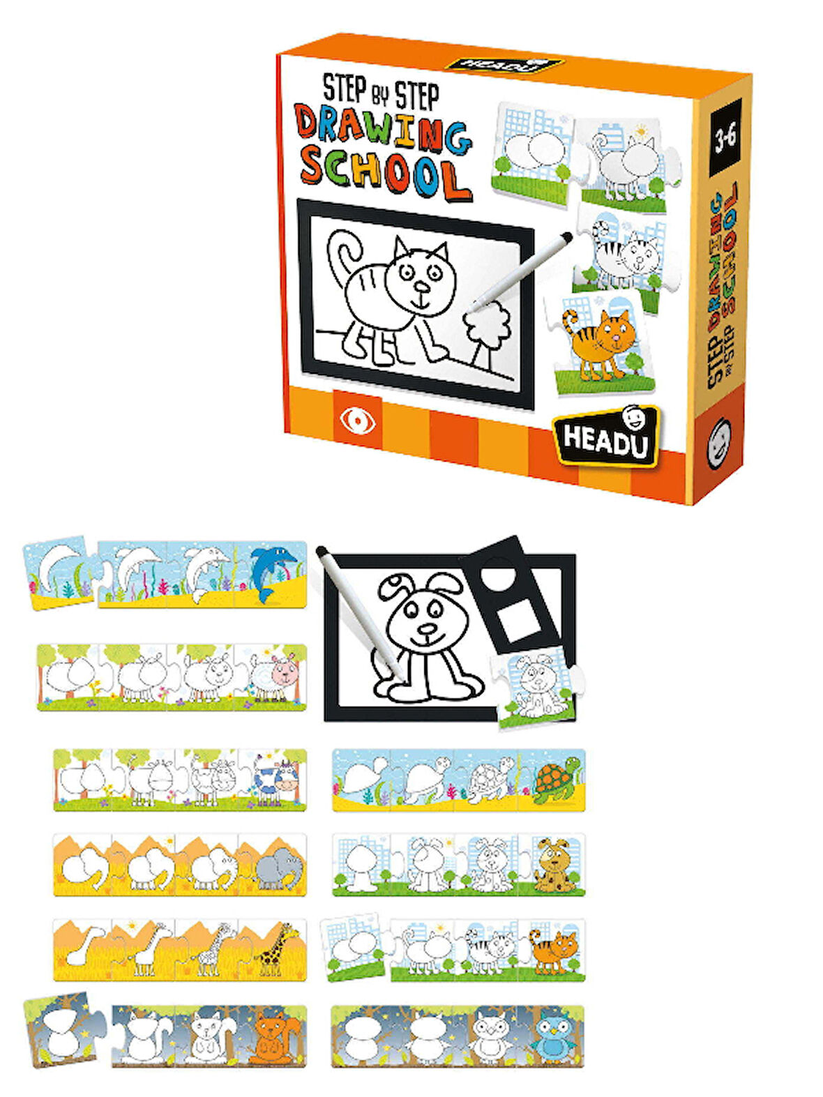 Headu Step By Step Drawing  School - Adım Adım Çizim Okulu Yapbozu (3 - 6 Yaş ) IT21062
