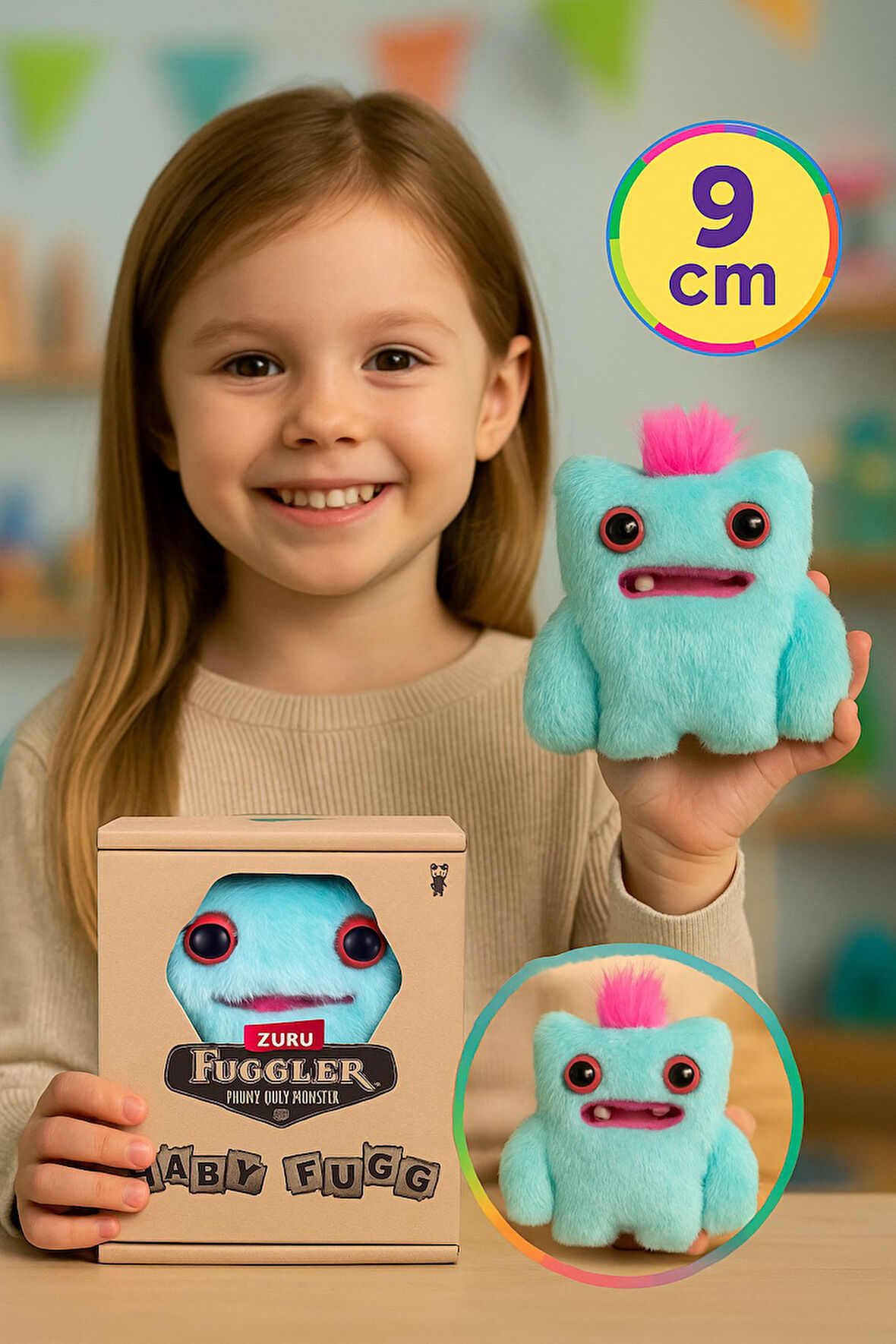 Mini Koleksiyonluk ZURU Fuggler Baby Fuggs Komik Çirkin Peluş Oyuncak Wide Eyed Weirdo Mavi 9cm