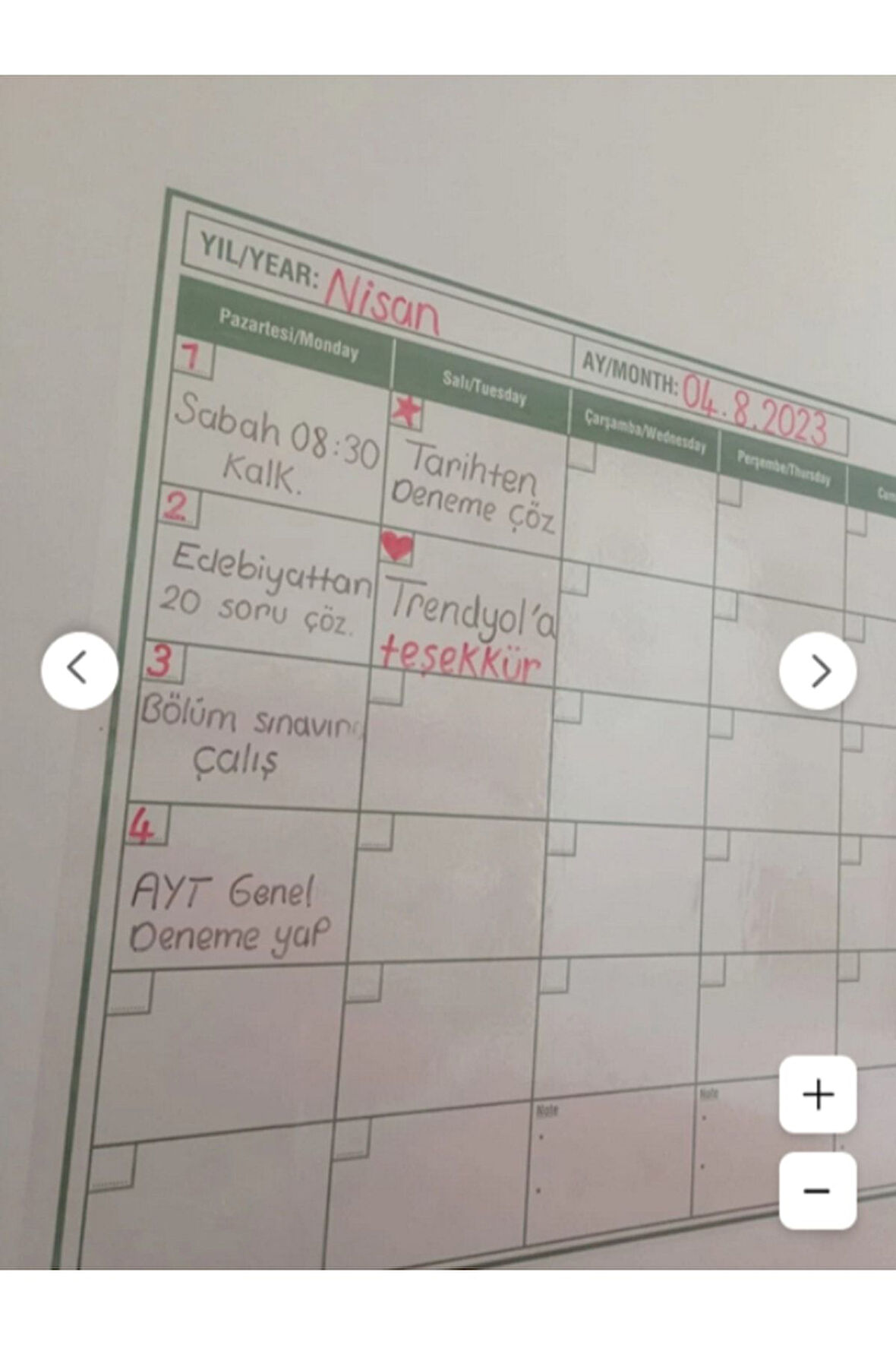 Duvara Kendiliğinden Manyetik Yapışan Aylık Program Planlayıcı Takvim 85 X 56 Cm