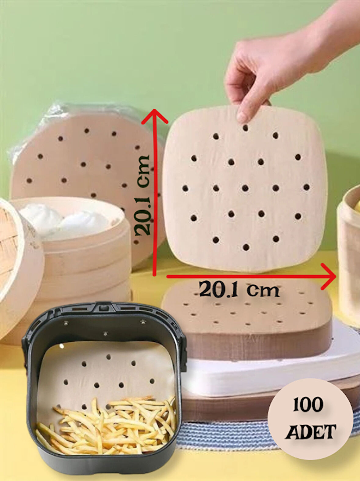 Tek Kullanımlık Delikli Air Fryer Pişirme Kağıdı 20 cm x 20 cm - 100 Adet