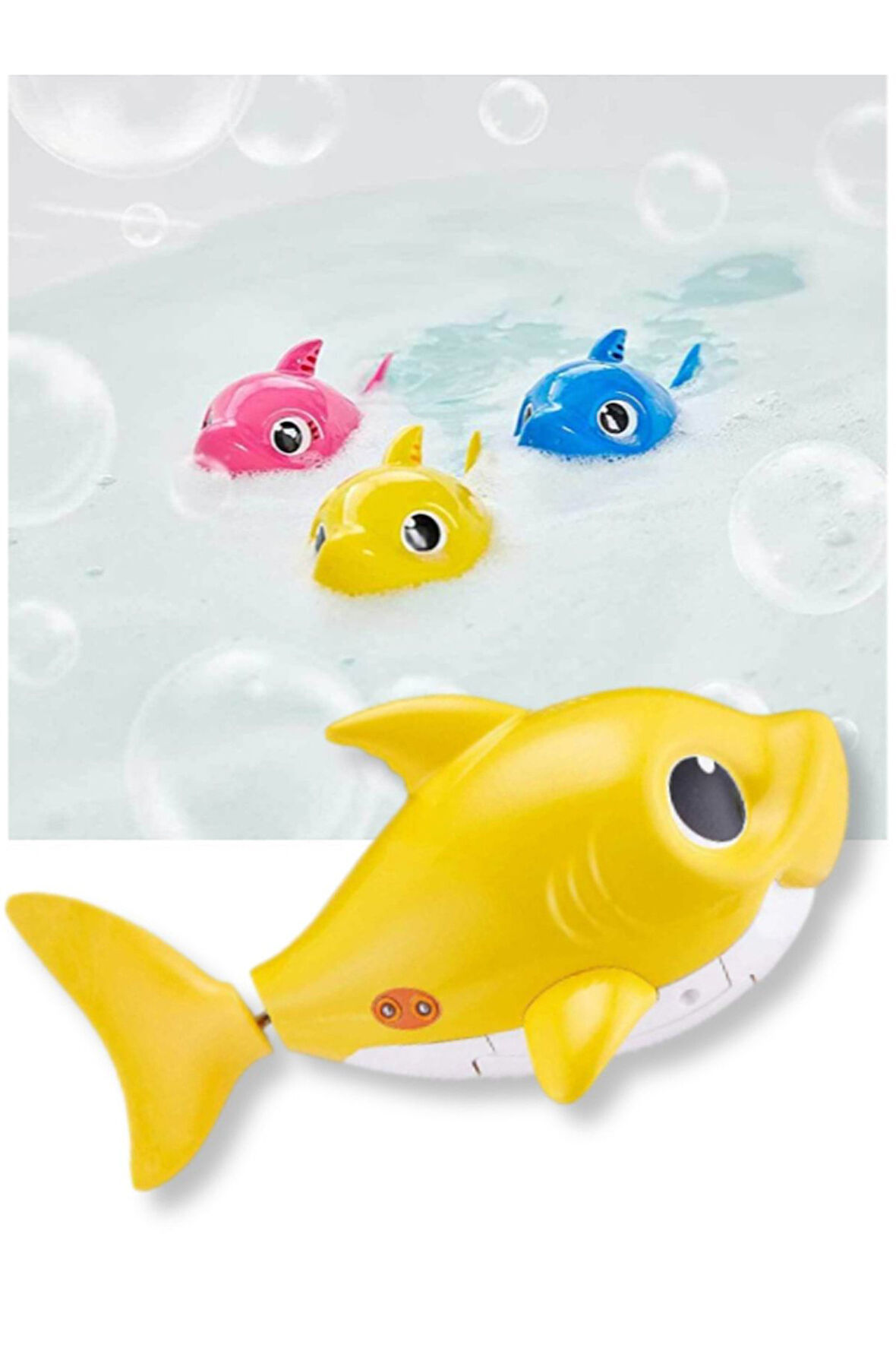 Daddy Shark - Baby Shark Şarkısı Söleyerek Havuzda - Küvette Yüzen Balık - Sarı Model - 18cm