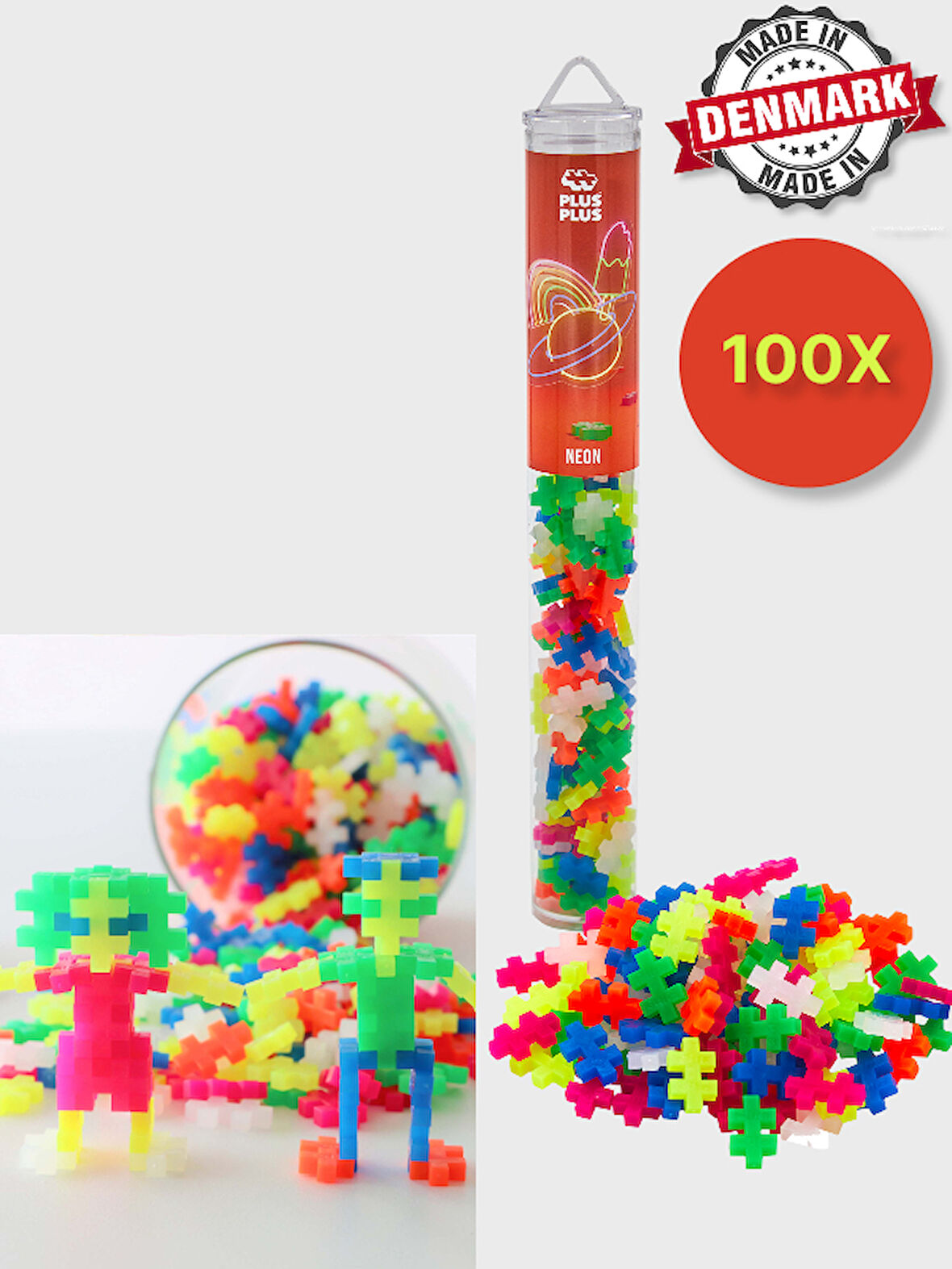 Plus - Plus Minecraft Temalı Silindir Kutuda Neon Mix Lego Yapı Oyuncağı ( 100 Parça ) 4024