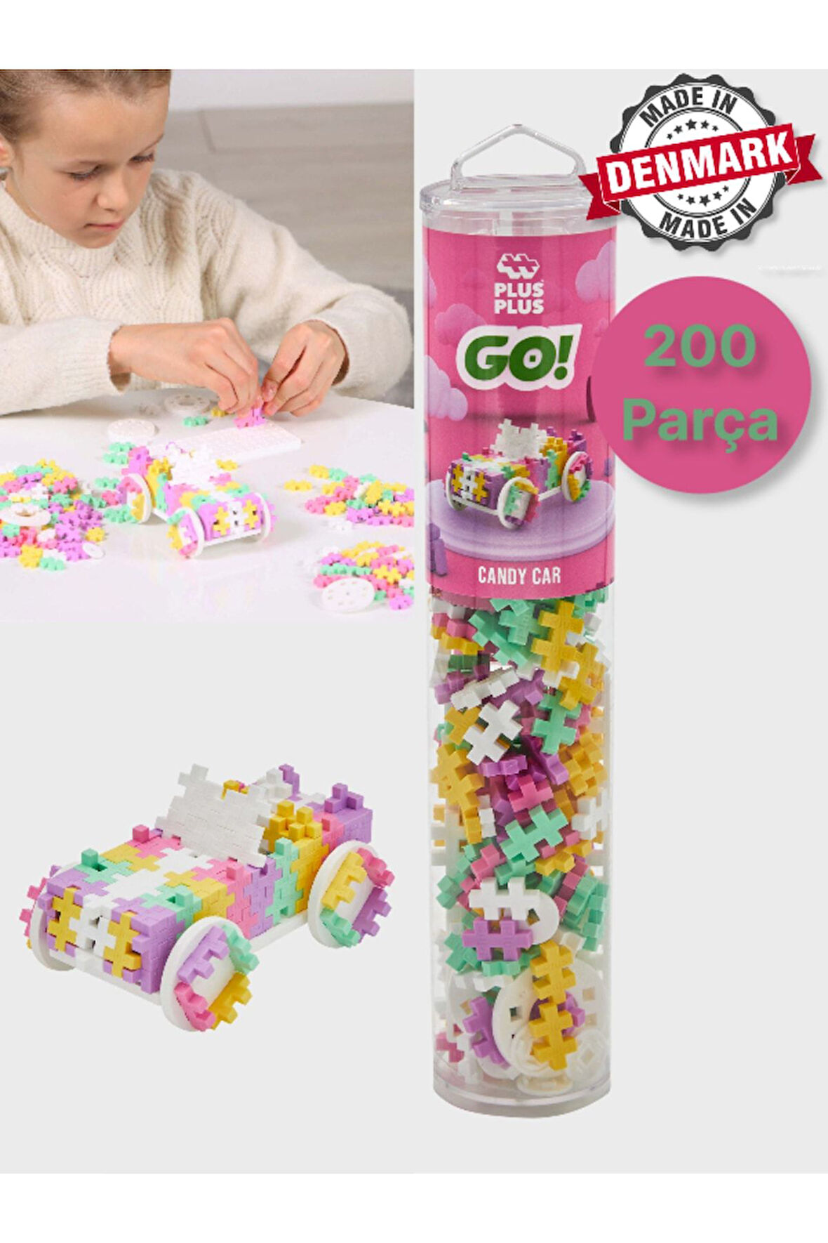 Plus - Plus Minecraft Temalı Silindir Kutuda Color Cars Candy Şeker Arabası Yapı Oyuncağı(200 Parça)